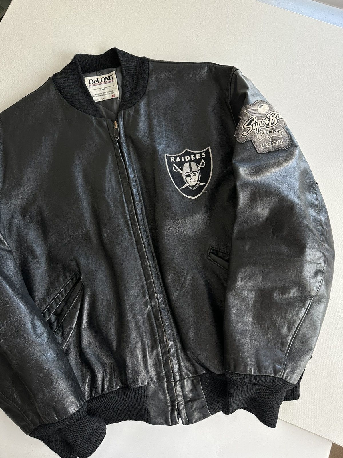 NFL × Vintage Crazy Vintage 80s Oakland Raiders Super Bowl Leather Jacket Size US L / EU 52-54 / 3 - 4 Thumbnail