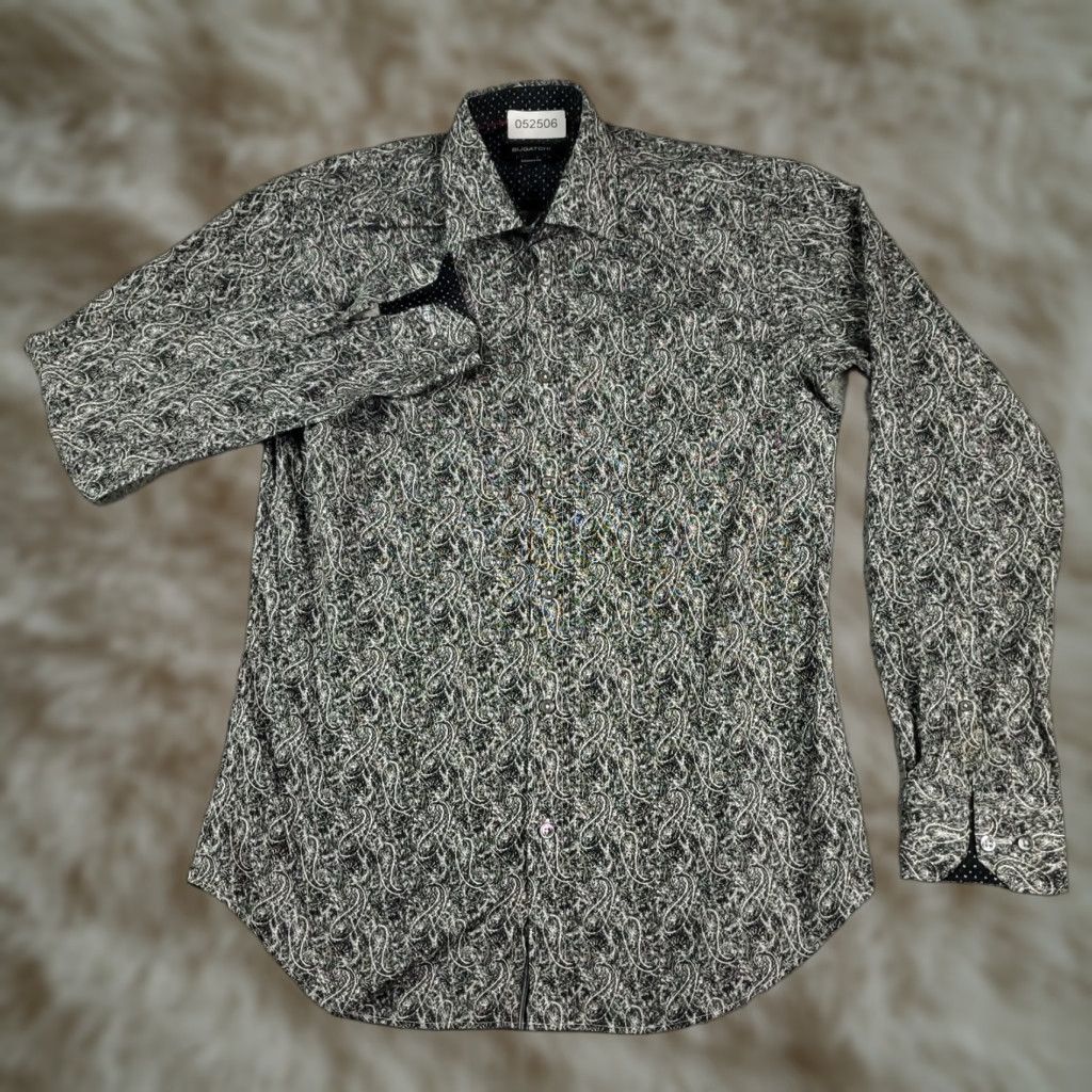 BUGATCHI Bugatchi Uomo Shirt Mens Small Gray Paisley Long Sleeve Button-Up Regular Fit Size US S / EU 44-46 / 1 - 1 Thumbnail