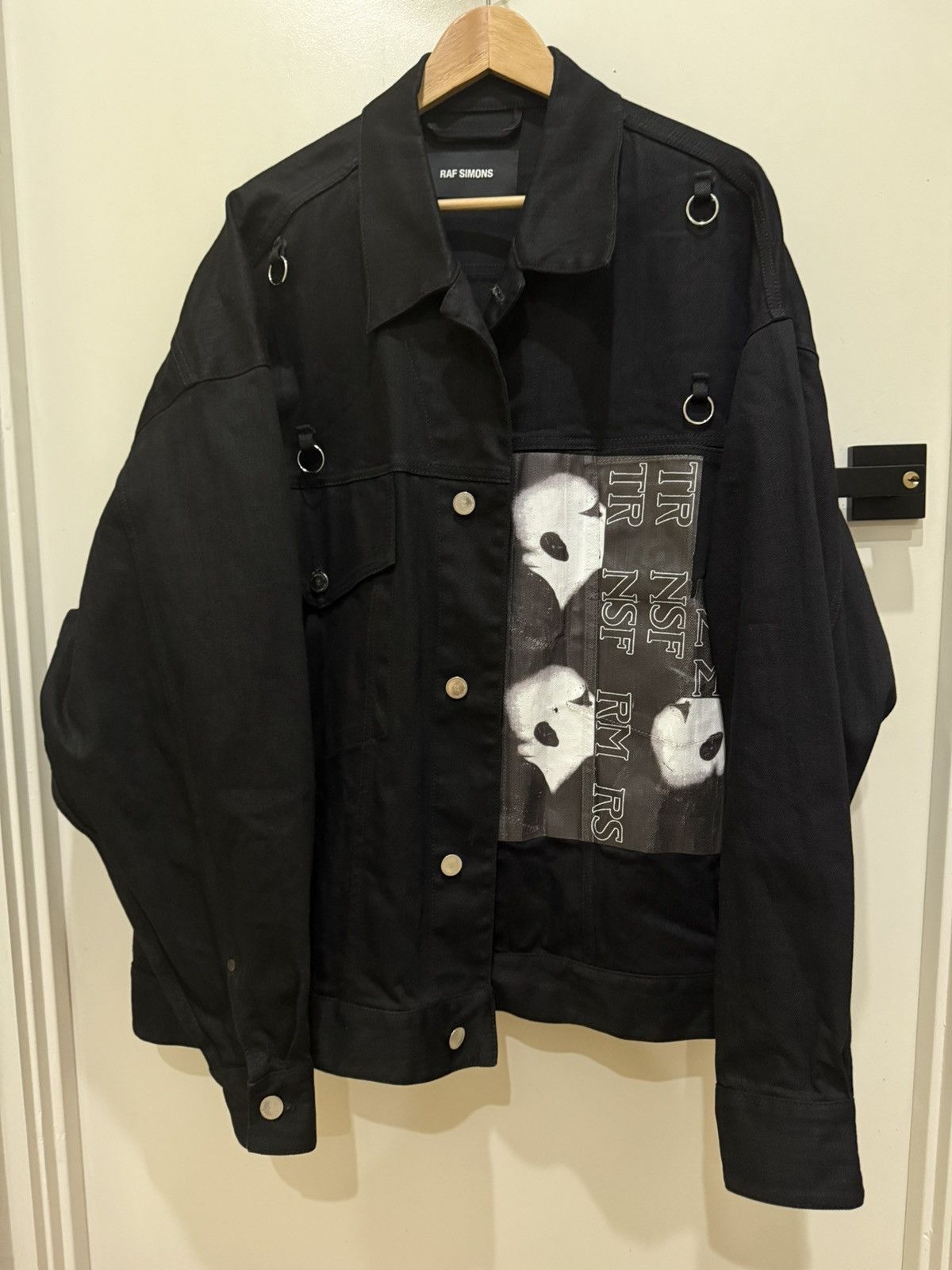 Prada Raf Simons 19SS Silver Ring Print Denim Jacket | Grailed