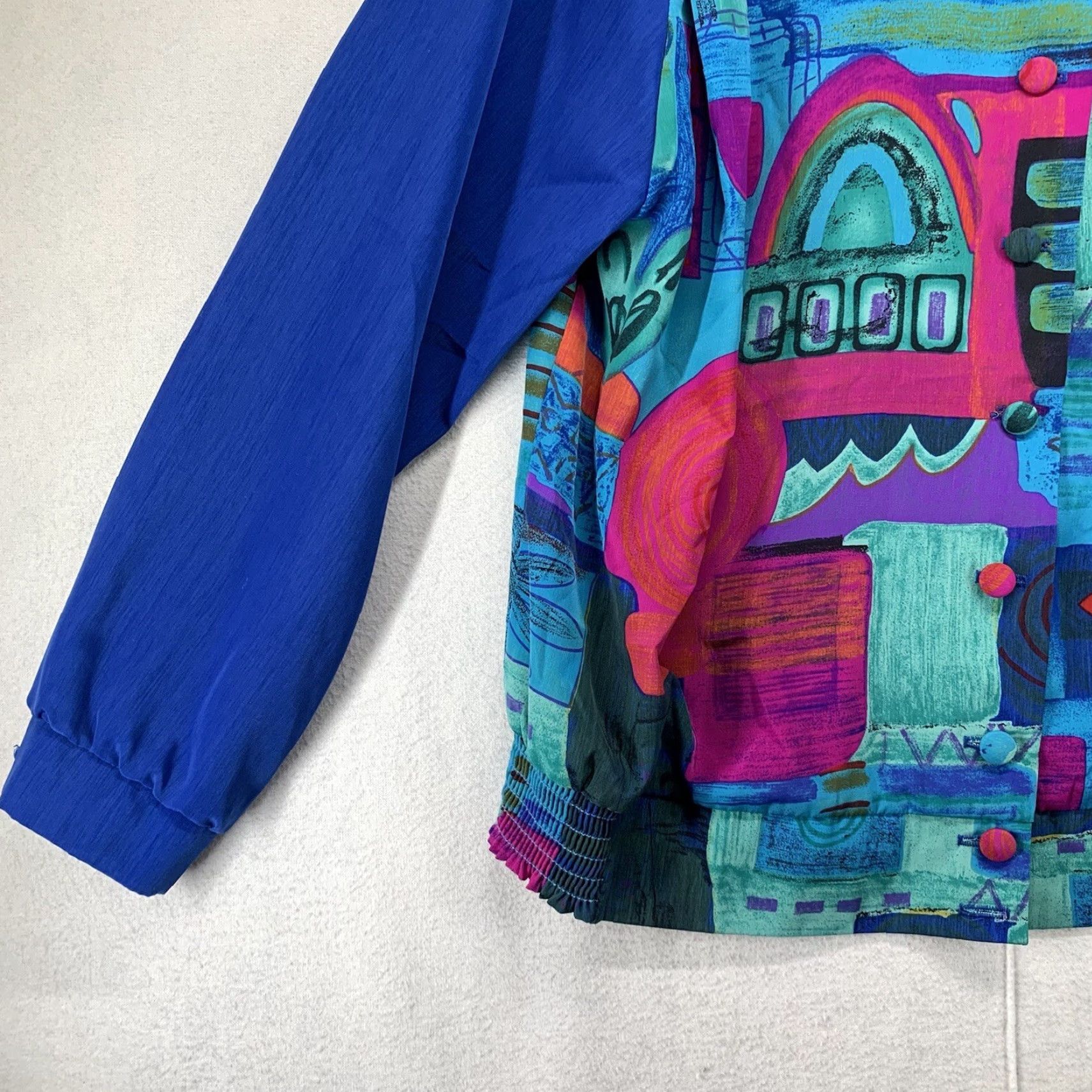 Vintage VINTAGE L ‘Gante PETITES Vibrant Hearts Stars Print Long Sleeve Button-Up 80s Polyester Shirt Size 12P Blues Women Size XL / US 12-14 / IT 48-50 - 2 Thumbnail