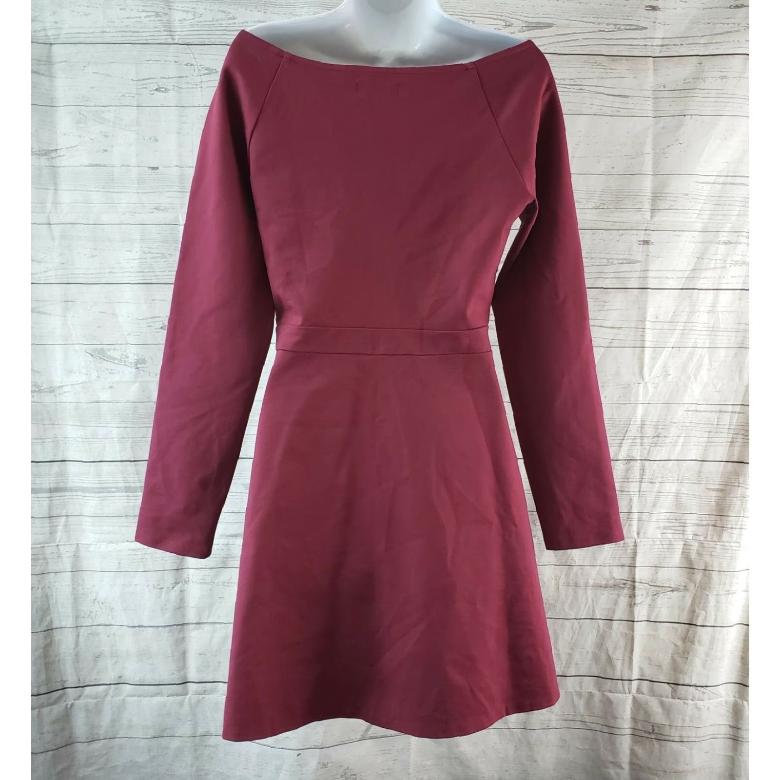 Vintage Sunday Best Sparrow Ponte Knit Dress Sz Large Red Long Sleeve V-Neck Pullover Fit & Flare Womens Size L / US 10 / IT 46 - 4 Thumbnail