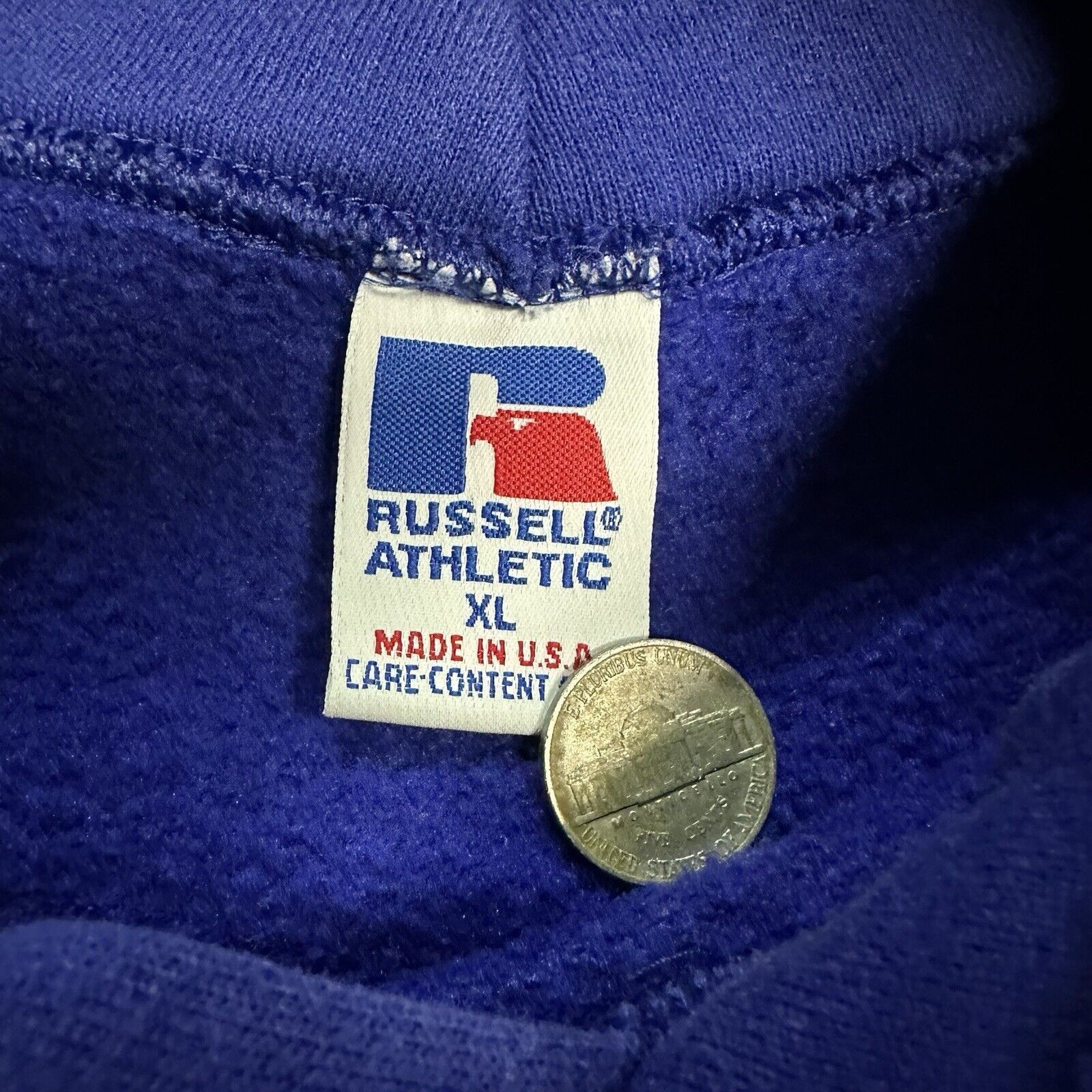 Kanye West × Russell Athletic × Vintage Vintage 90s Russell Athletic Blue Hoodie XL Made In USA Size US XL / EU 56 / 4 - 3 Thumbnail