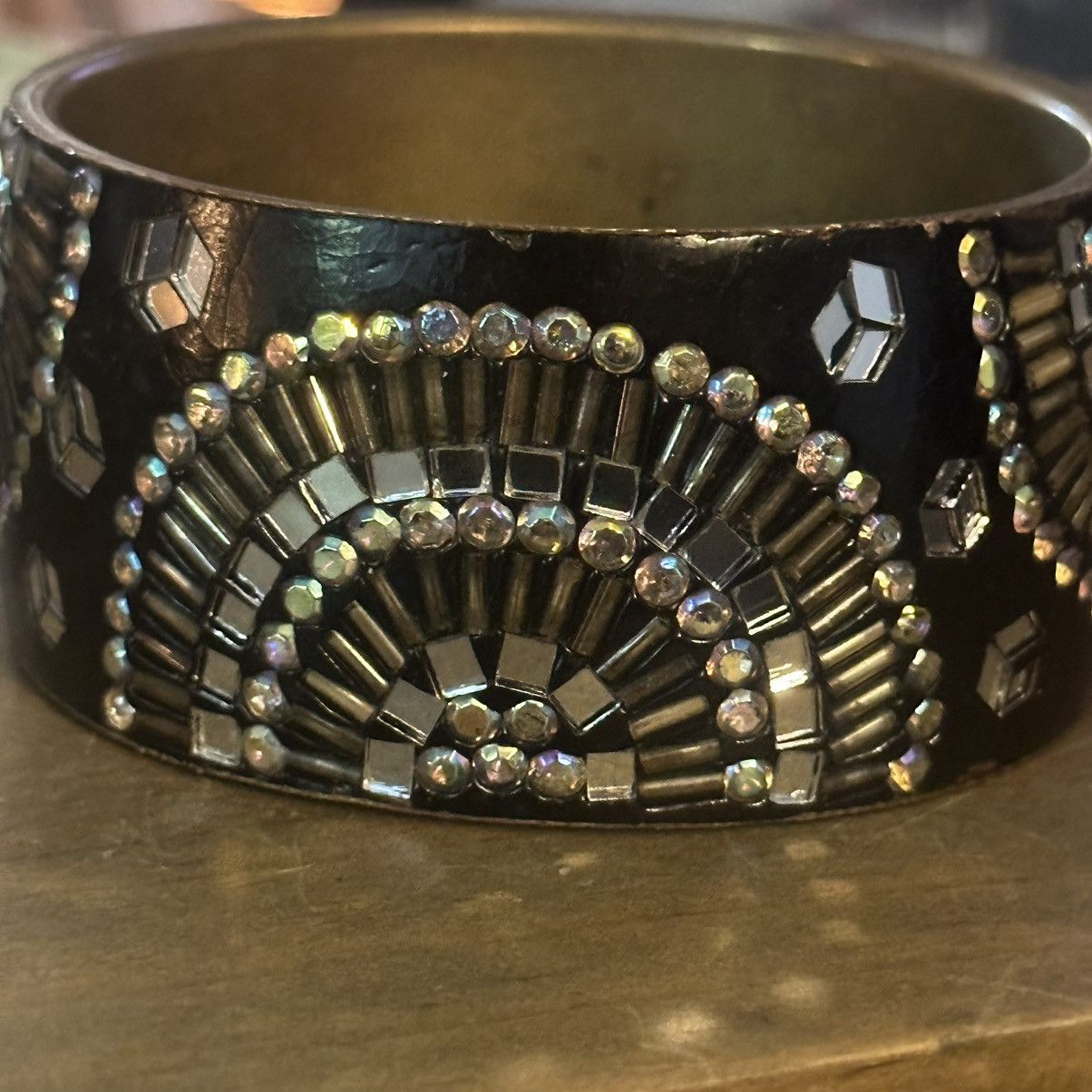 Vintage Vintage chunky brass bangle with AB stones and mirror tiles Size ONE SIZE - 3 Thumbnail