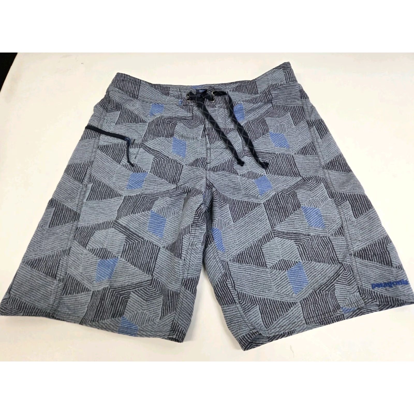 Patagonia Patagonia Mens Board Shorts Blue/Black Geometric 32 Nylon Side Pocket Zip Drawstring Beach Surfing Recreational Men's Bottom Size US 32 / EU 48 - 2 Thumbnail