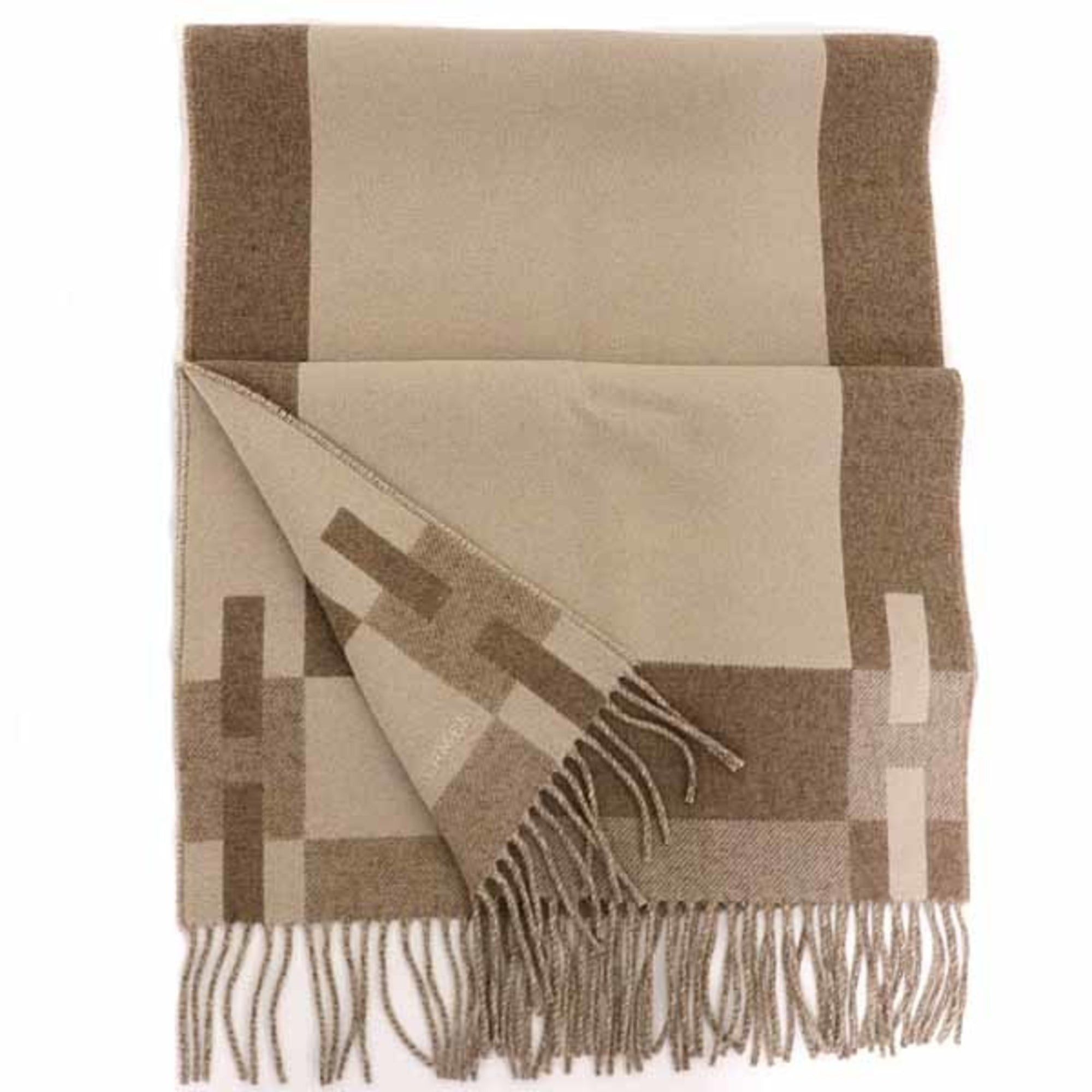 Hermes Hermes Cashmere Scarf "H Passant" Stole H393870T 07 Bicolor Cre/Marron Glace Beige Unused Size ONE SIZE - 1 Thumbnail