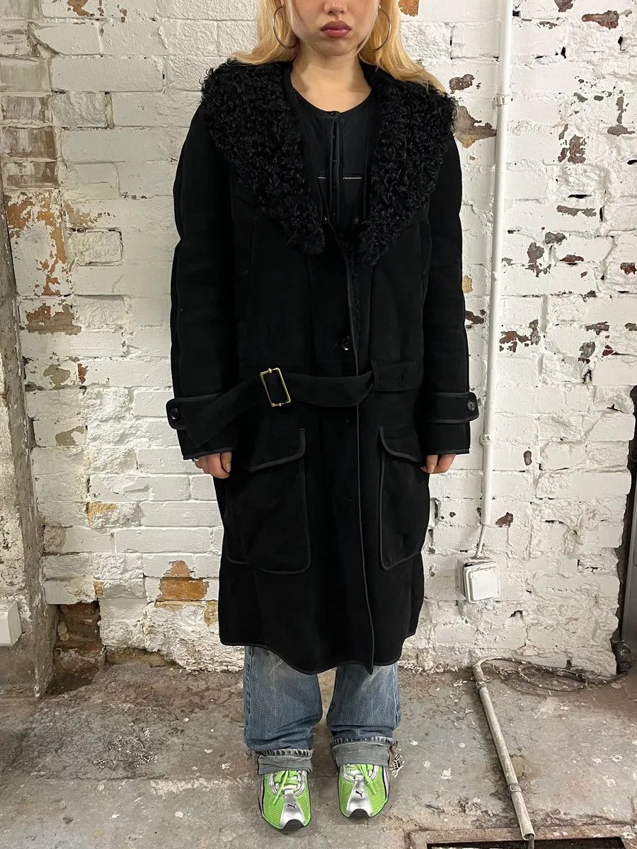 Gucci 2000s Gucci Black Shearling Leather Belted Trench Coat Size XS / US 0-2 / IT 36-38 - 2 Thumbnail