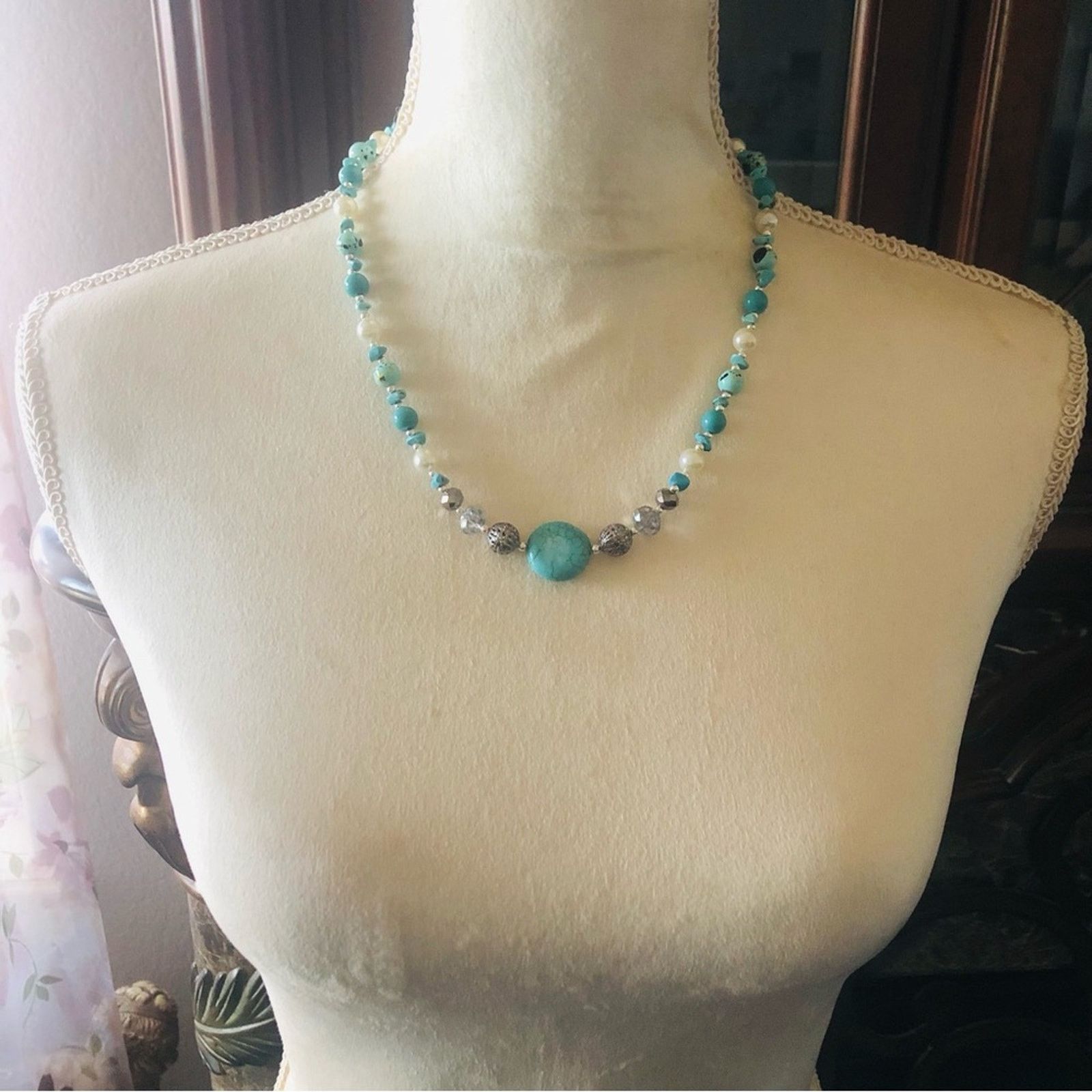 Handmade Handcrafted repurpose howlite stone beaded necklace Size ONE SIZE - 4 Thumbnail