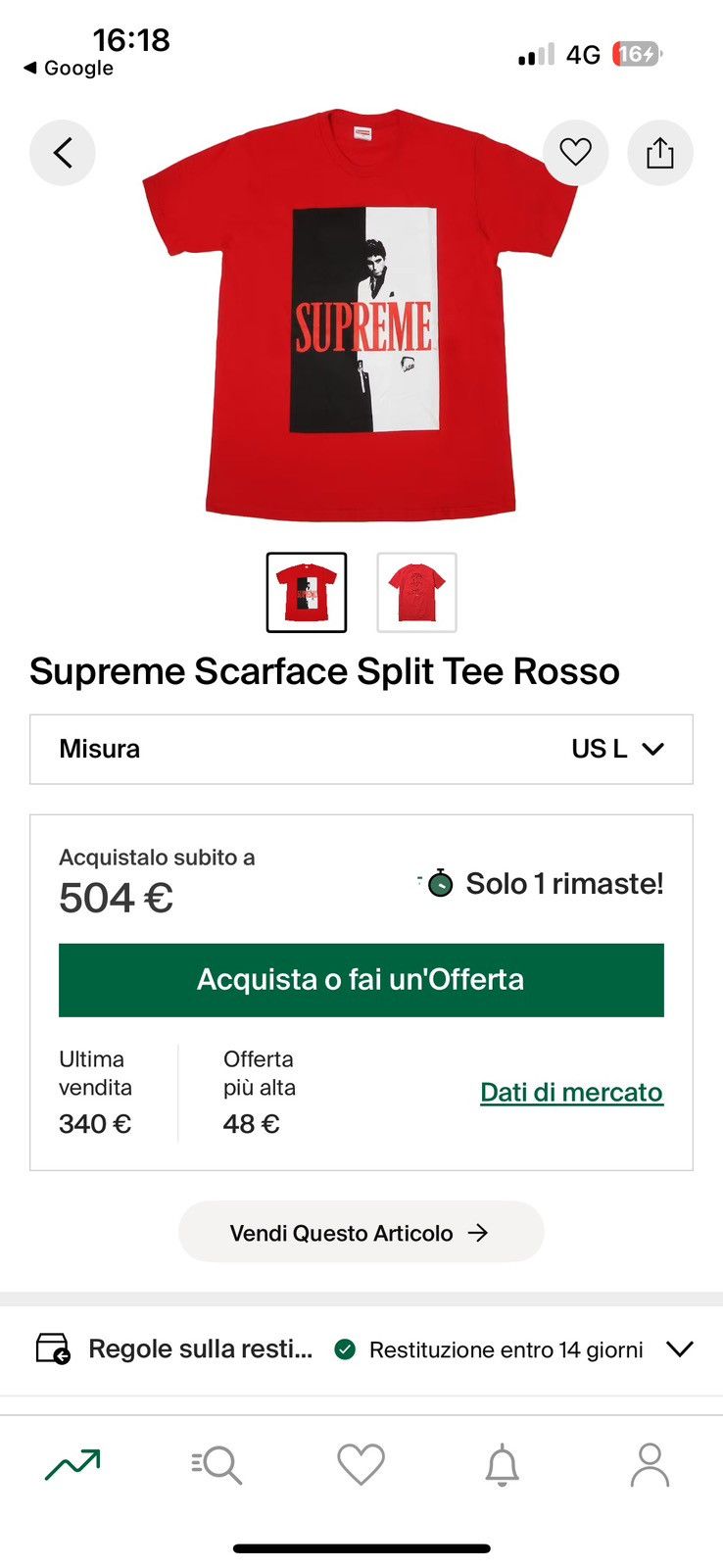 Supreme Supreme Scarface Split Tee Red Size US L / EU 52-54 / 3 - 7 Thumbnail