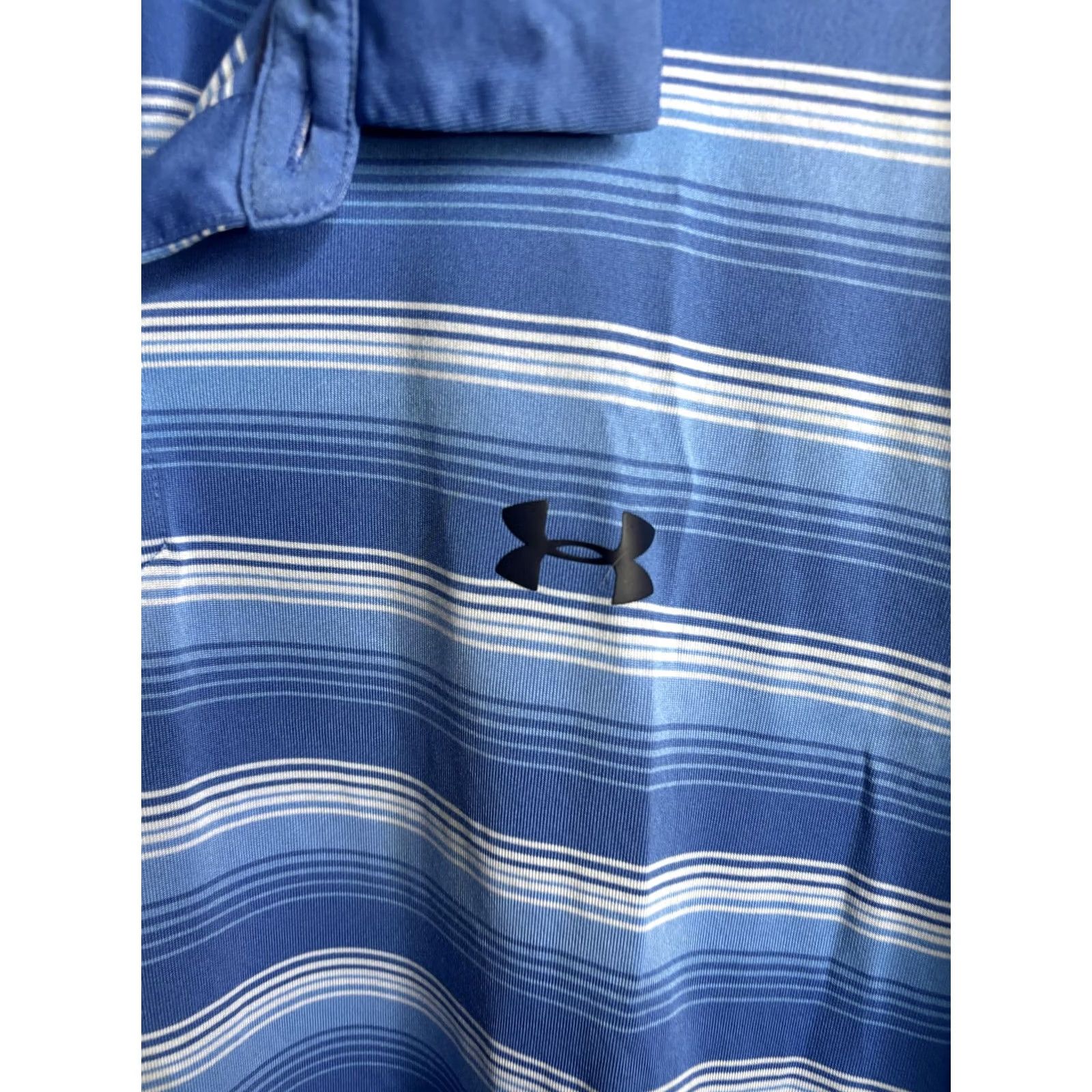 Under Armour Under Armour Polo Shirt Mens 2XL Blue Stripe HeatGear Golf Performance Loose Fit Size US XXL / EU 58 / 5 - 2 Thumbnail