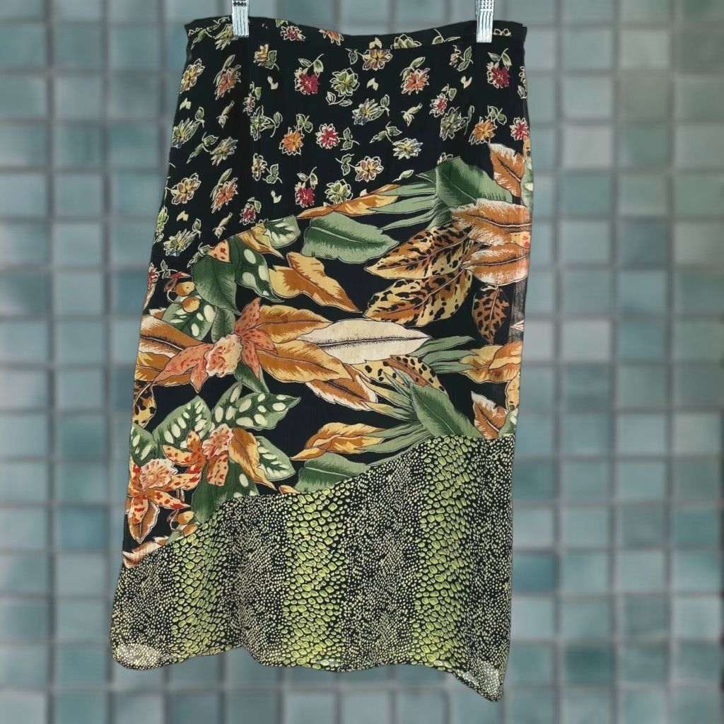 Vintage VINTAGE Requirements Skirt Women PL Black Midi Patchwork Lined Tropical Animal Print 30in Zip 100% Rayon Womens Size 36" / US 14 / IT 50 - 1 Thumbnail