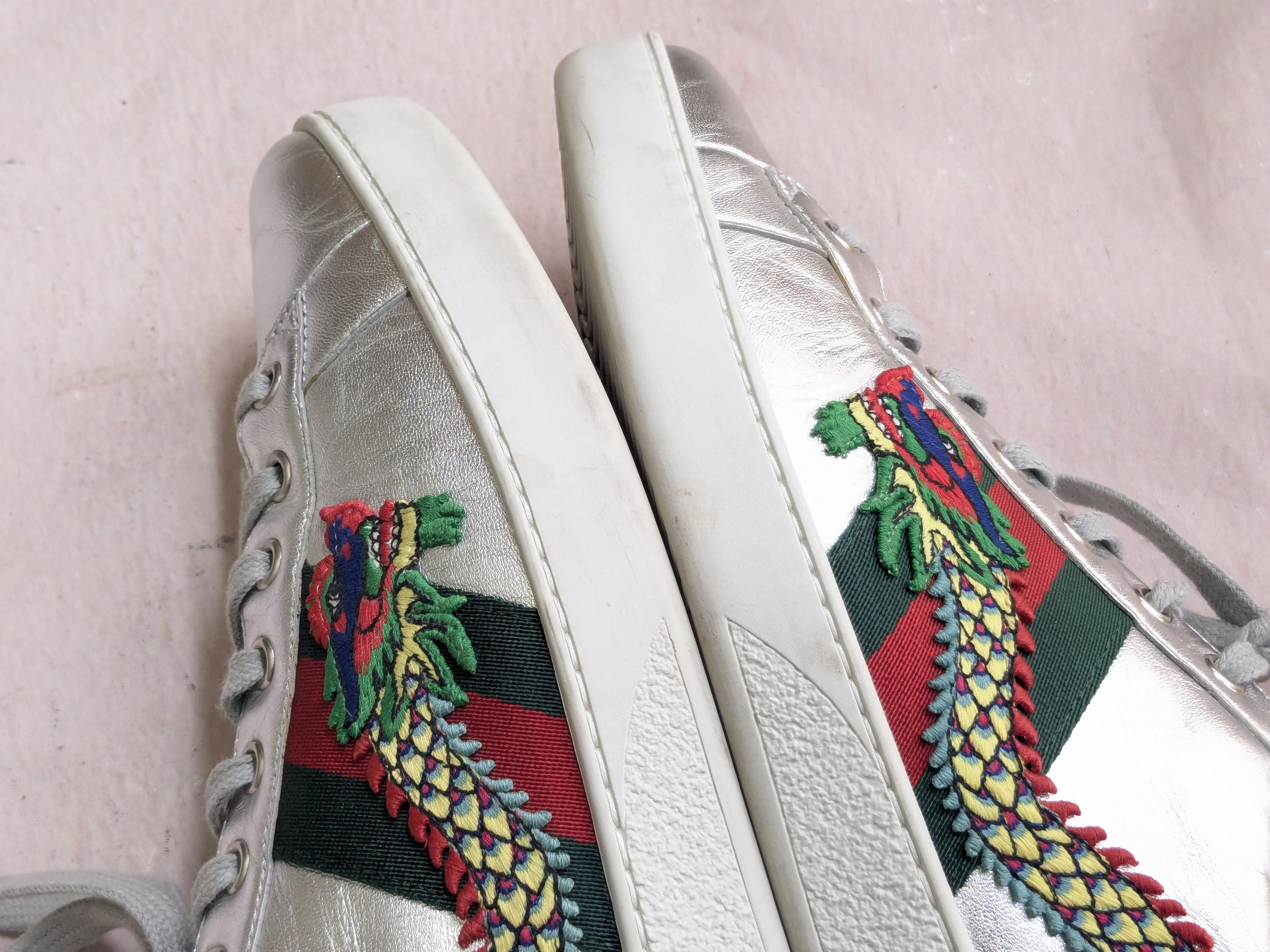 Gucci Gucci Ace Silver Dragon Sneakers 11.5 Leather Low 473765 Size US 11.5 / EU 44-45 - 9 Thumbnail