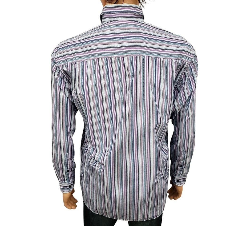 Alan Flusser Alan Flusser Shirt Hidden Button Down Collar Striped L/S M Size US M / EU 48-50 / 2 - 11 Thumbnail