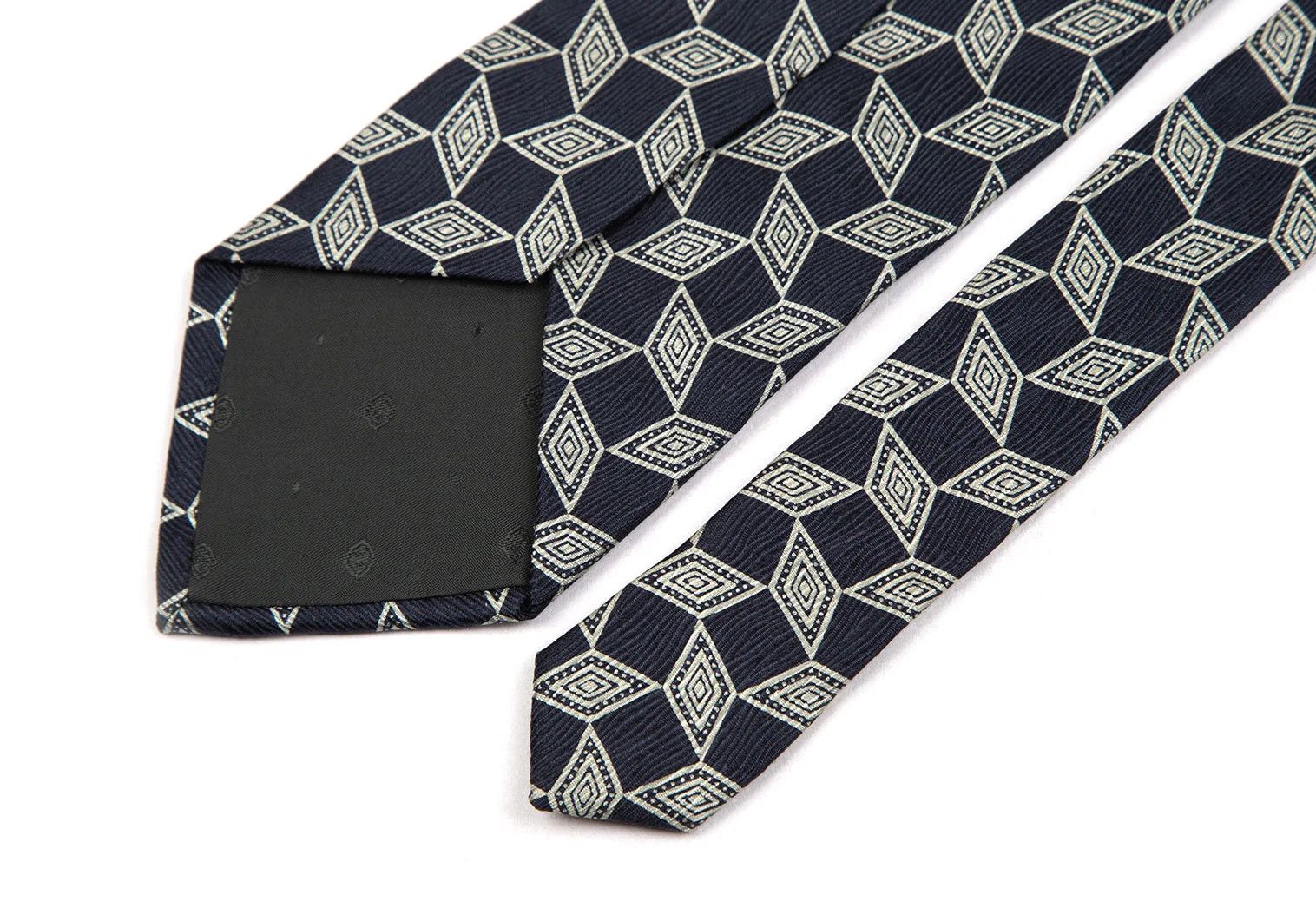 Dries Van Noten Geometric Print Silk Tie in Navy Blue Size ONE SIZE - 6 Thumbnail
