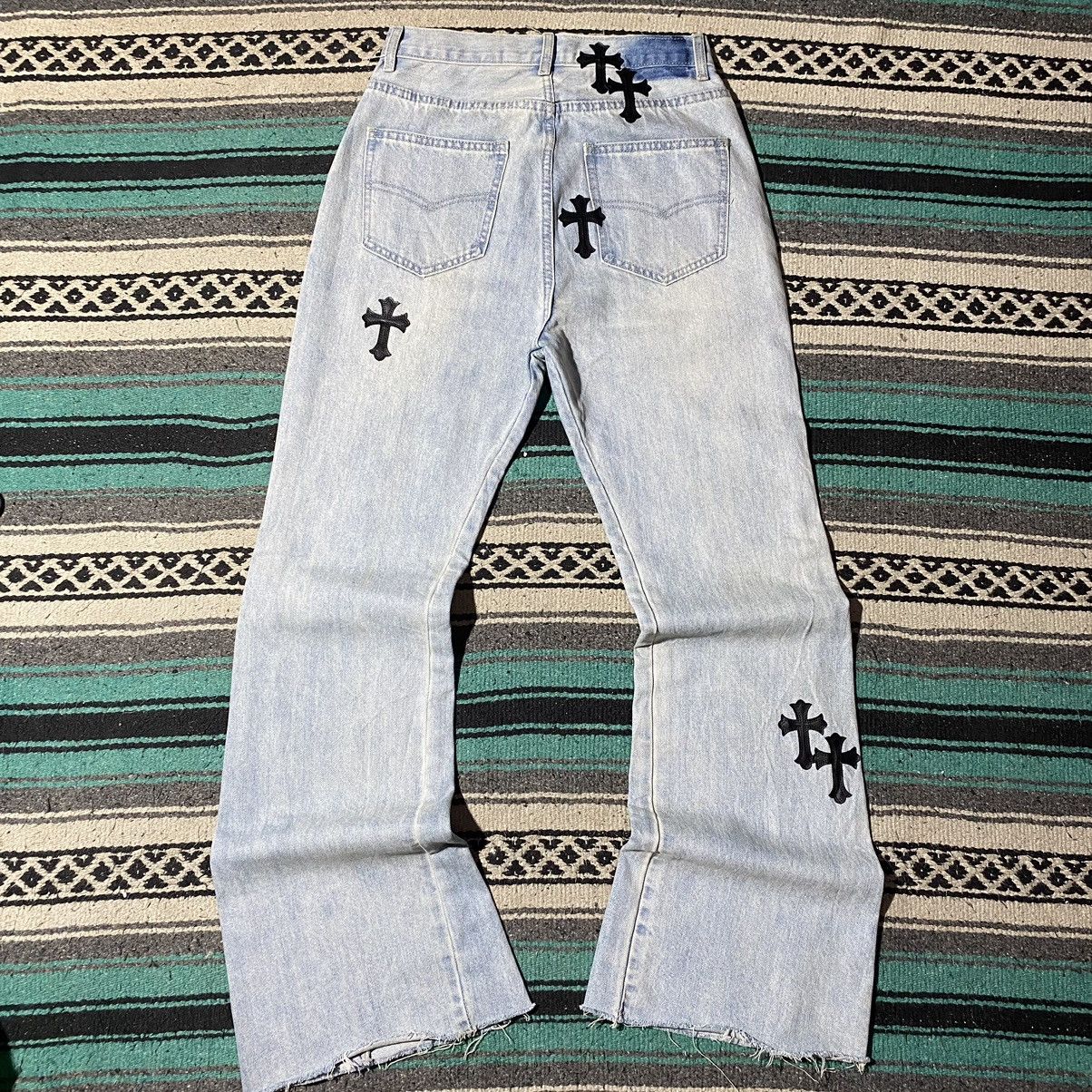 If Six Was Nine FREE TAX! Unknown Chrome Hearts Style Cross Parchwork Flared Size US 29 - 3 Thumbnail
