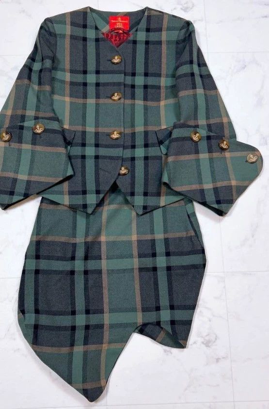 Vivienne Westwood Vivienne Westwood Green and grey checkered distorted half Size 24" / US 00 / IT 34 - 1 Thumbnail