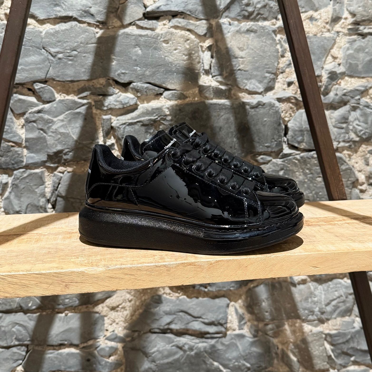 Alexander McQueen Alexander McQueen Black Patent Leather Oversized Sneakers Size US 8 / IT 38 - 1 Thumbnail