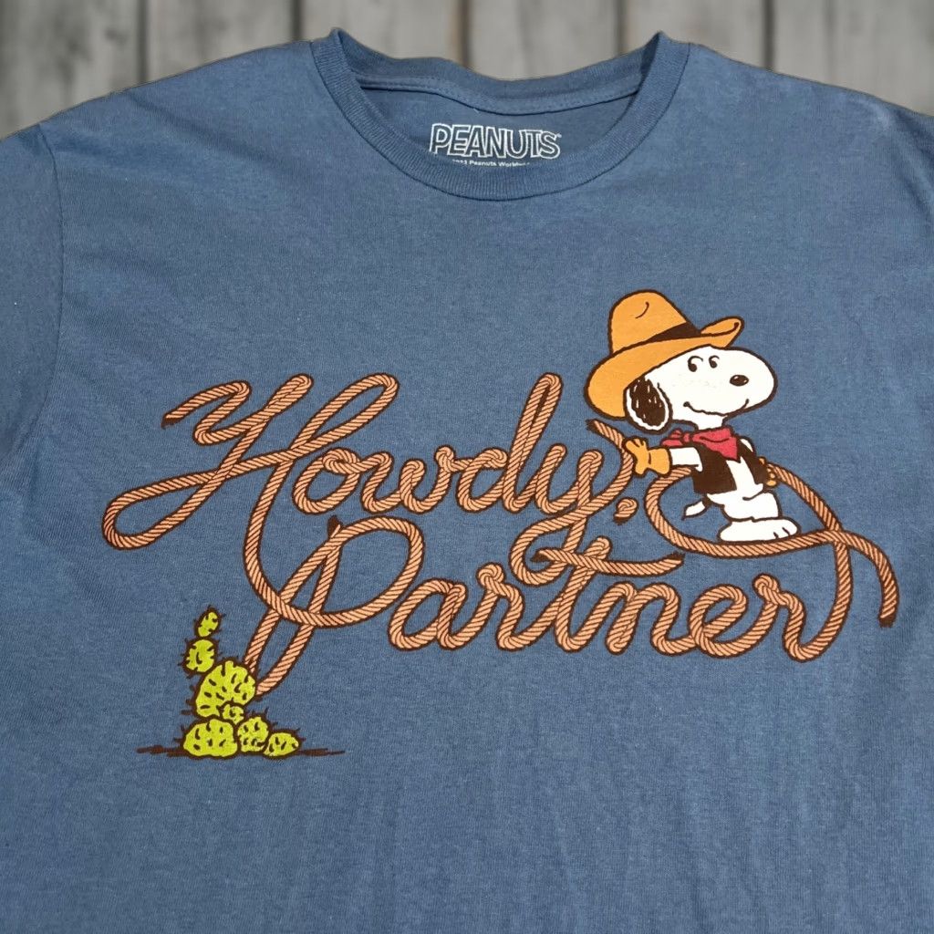 Peanuts Peanuts Snoopy Cowboy Howdy Partner T Shirt Medium Cotton Unisex Adults Shirt Crew Neck Short Sleeve Blue Size US M / EU 48-50 / 2 - 1 Thumbnail