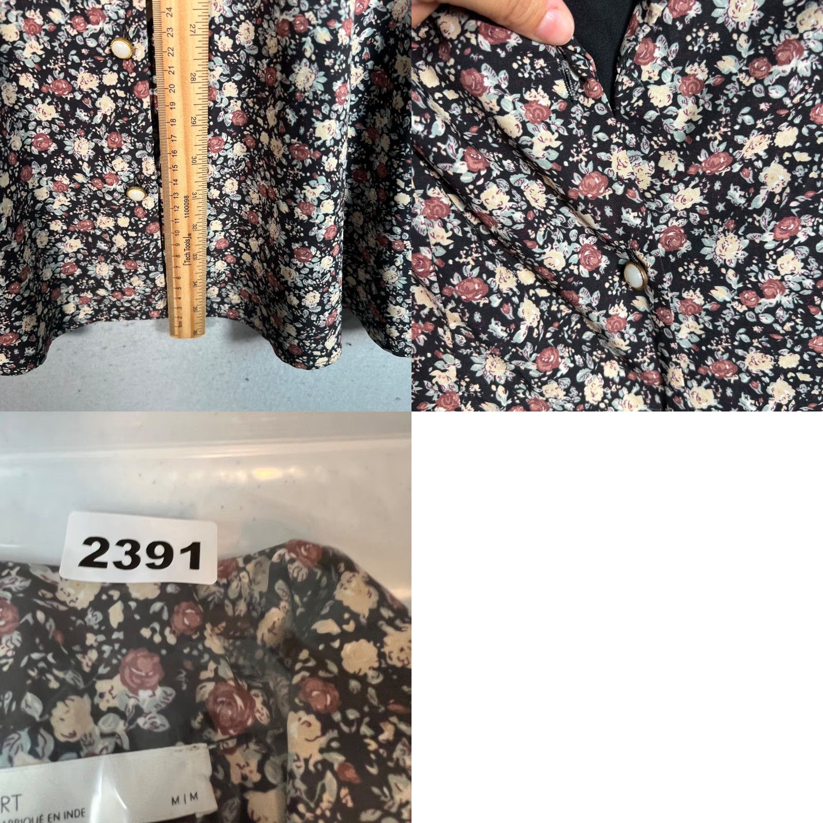 Oak + Fort Oak + Fort Womens Medium Floral Long Sleeve Dress Black Polyester Size M / US 6-8 / IT 42-44 - 8 Thumbnail