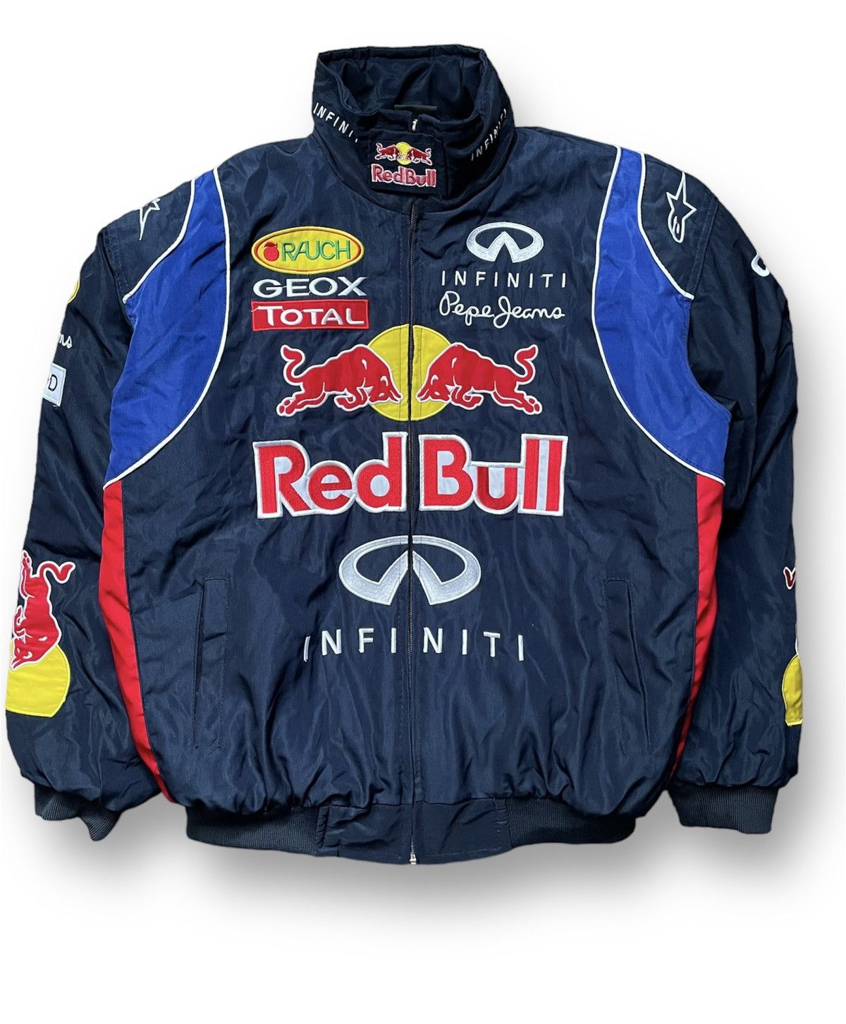image of Formula Uno x Red Bull Vintage F1 Infiniti Red Bull Racing Nylon Bomber Jacket in Navy (Size Large)