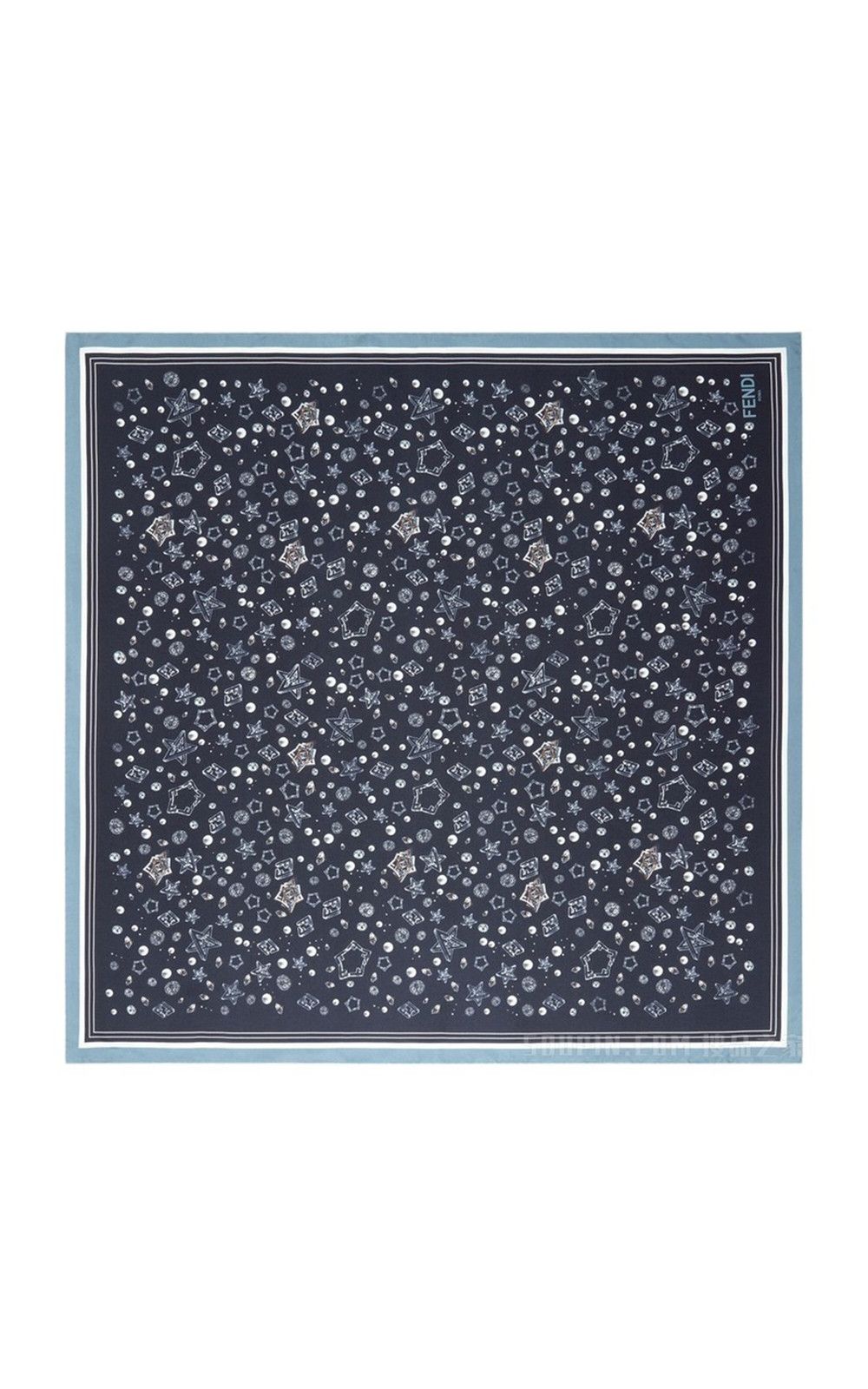 Fendi FENDI navy blue stars and FF logo print silk scarf foulard Size ONE SIZE - 1 Thumbnail