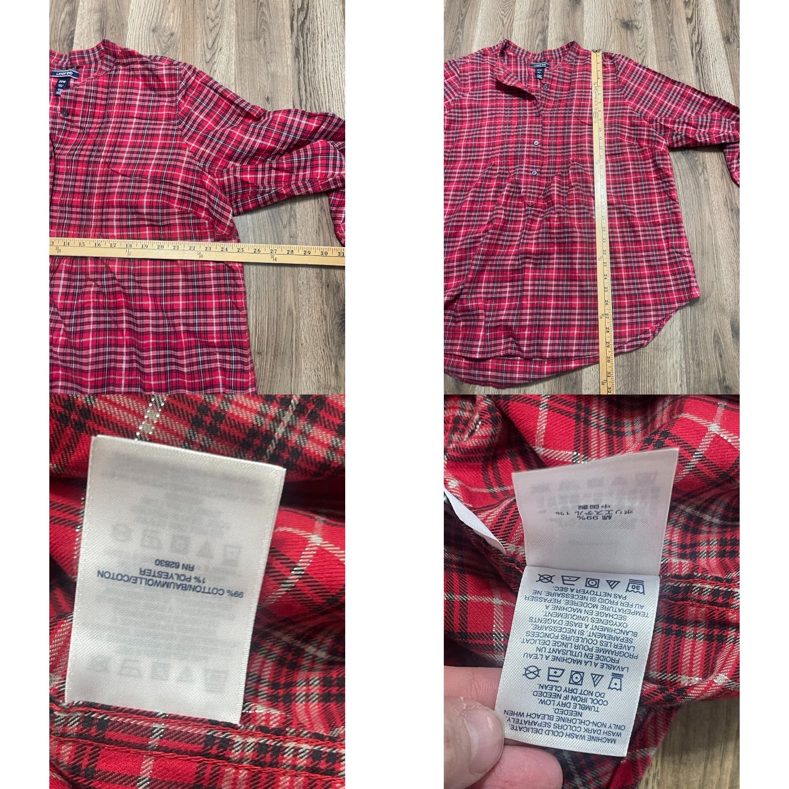 Lands' End Lands' End Shirt Womens 20W Red Black Silver Plaid Long Sleeve 1/4 Button Blouse Casual Fall Spring Summer Plus Regular Size 3XL / US 20-22 - 8 Thumbnail