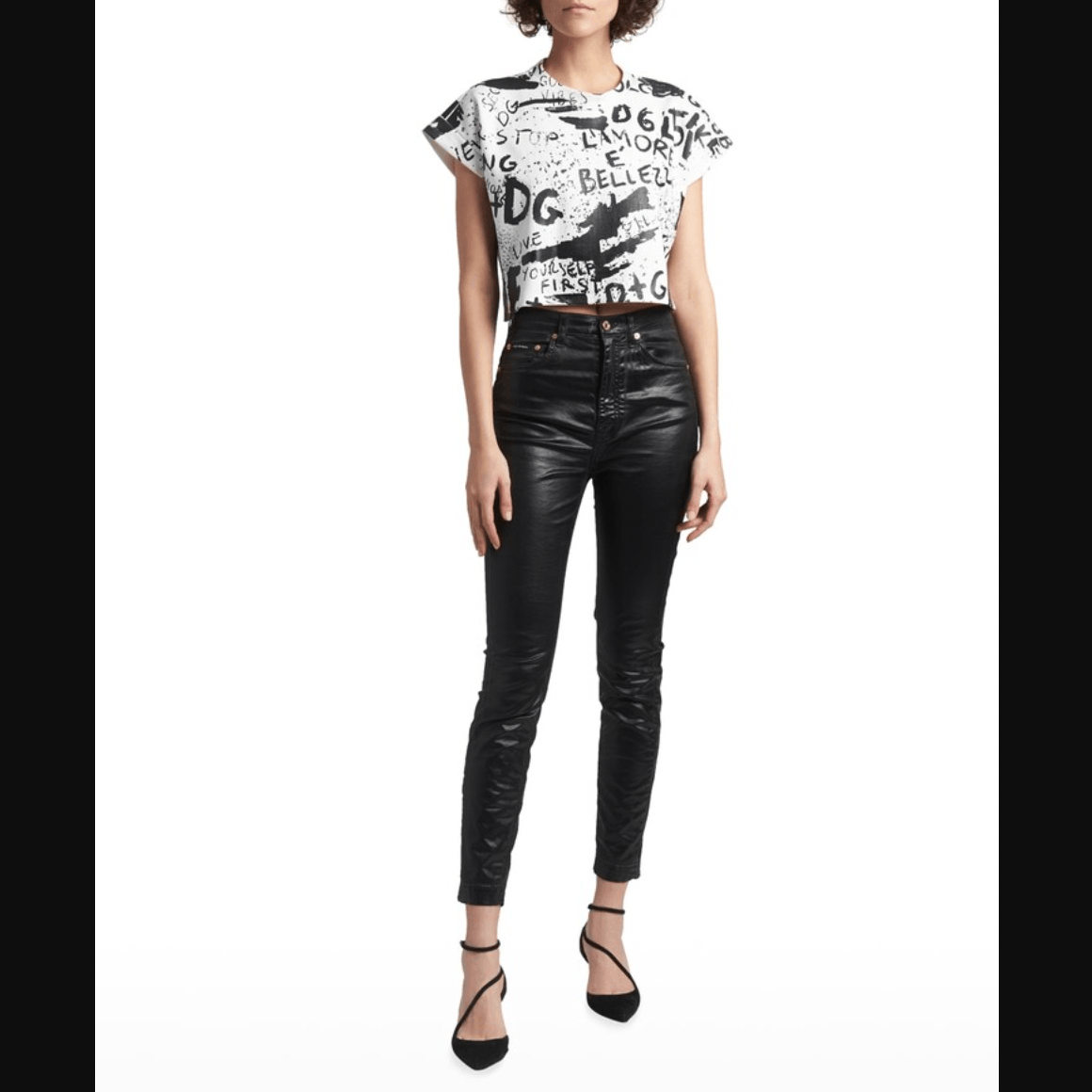 Dolce & Gabbana $1175 White Black Graphic Graffiti Cropped T-Shirt Size XL / US 12-14 / IT 48-50 - 3 Thumbnail