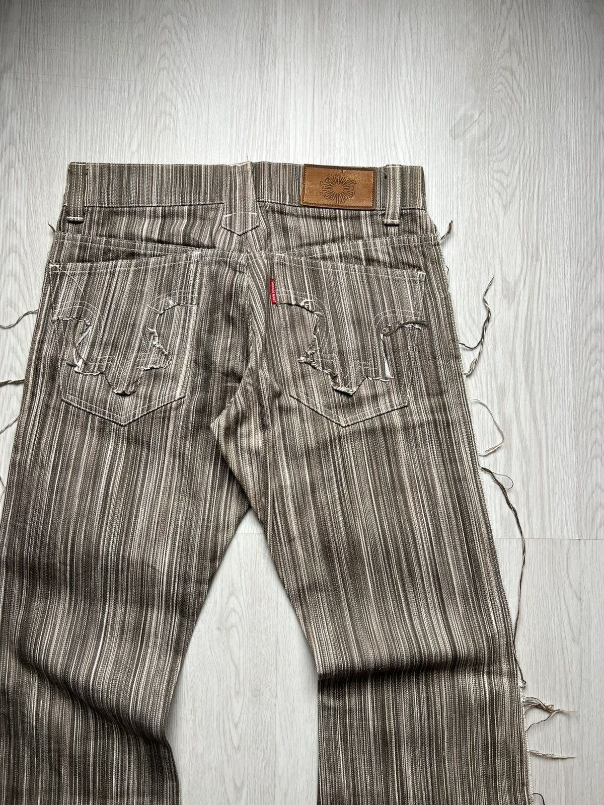 If Six Was Nine Tornado Mart Shadow Stripe Fringe Flared Denim Size US 29 - 4 Thumbnail