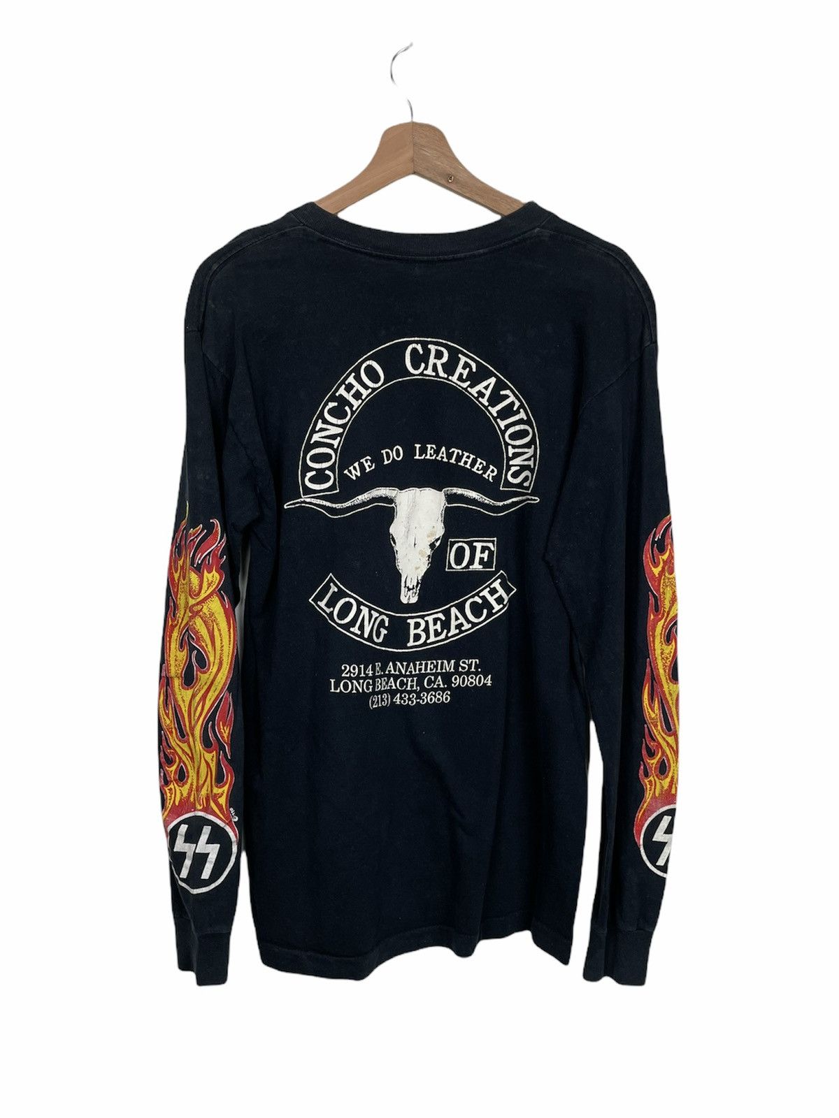 The Leather Shop × Vintage Vtg 90s Concho Creations Long Beach SS Flames LS Tee USA Size US L / EU 52-54 / 3 - 2 Thumbnail