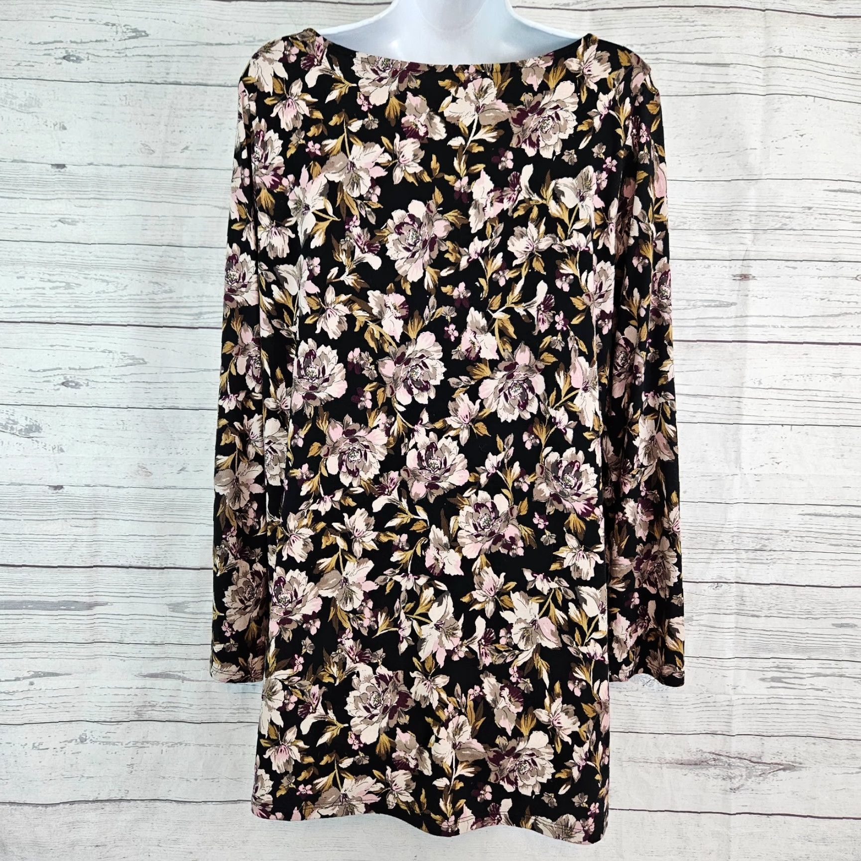 J. Jill J. Jill Womens Luxe Supima Split Sleeve Tunic L Black Floral Cotton Blend Blouse Shirt Womens Large Tunic Black Floral 90s? Size L / US 10 / IT 46 - 3 Thumbnail