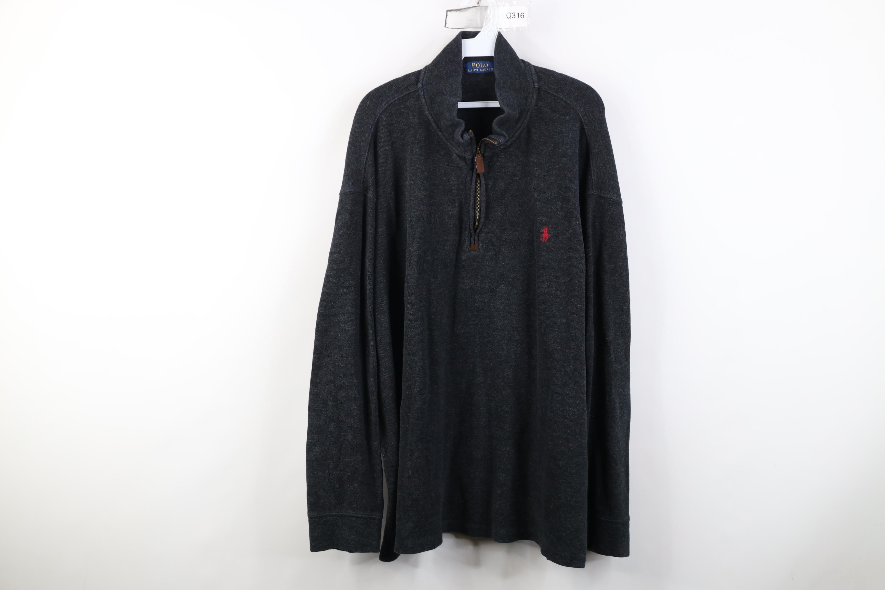 Polo Ralph Lauren Vintage Ralph Lauren Ribbed Knit 1/4 Zip Sweater Dark Gray Size US XXL / EU 58 / 5 - 1 Thumbnail
