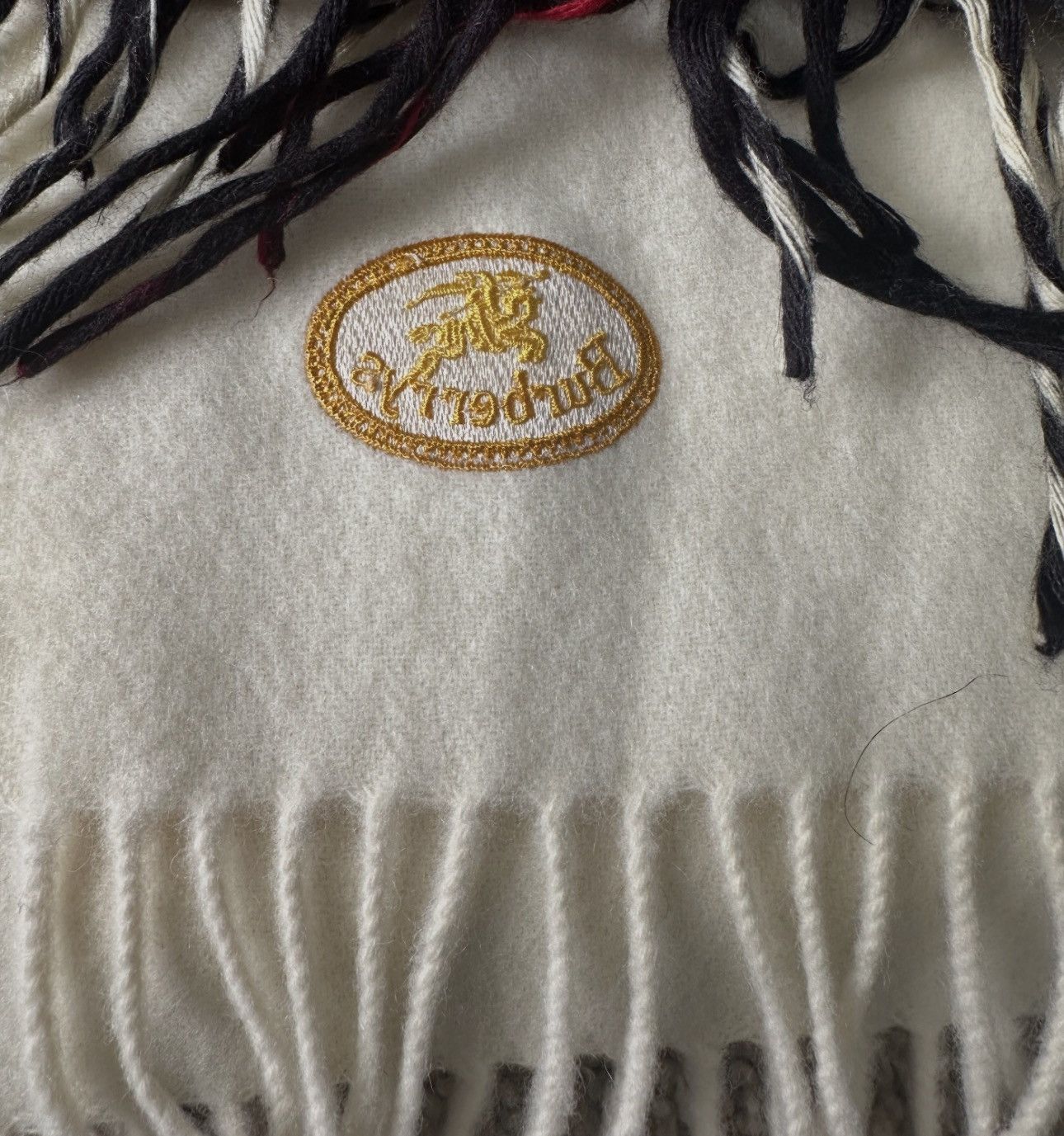 Burberry Scarf Burberry's Vintage Cream Embroidered Logo 🧣 Size ONE SIZE - 5 Thumbnail