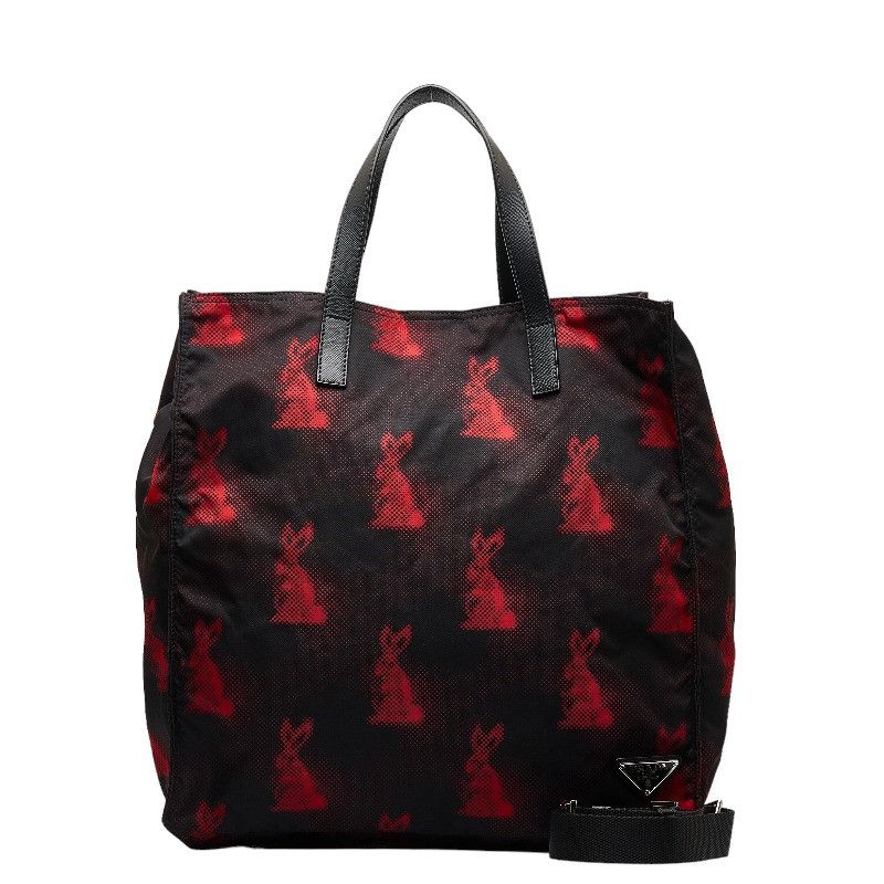 image of Prada Bunny Print Tessuto Tote Bag in Black, Women's