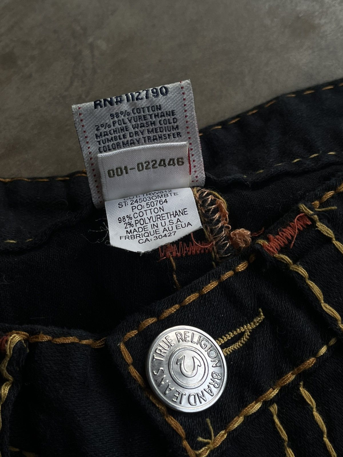 If Six Was Nine TRUE RELIGION BLACK FLARE BOOTCUT DENIM JEANS PANTS PATTERN Size US 26 / EU 42 - 11 Thumbnail