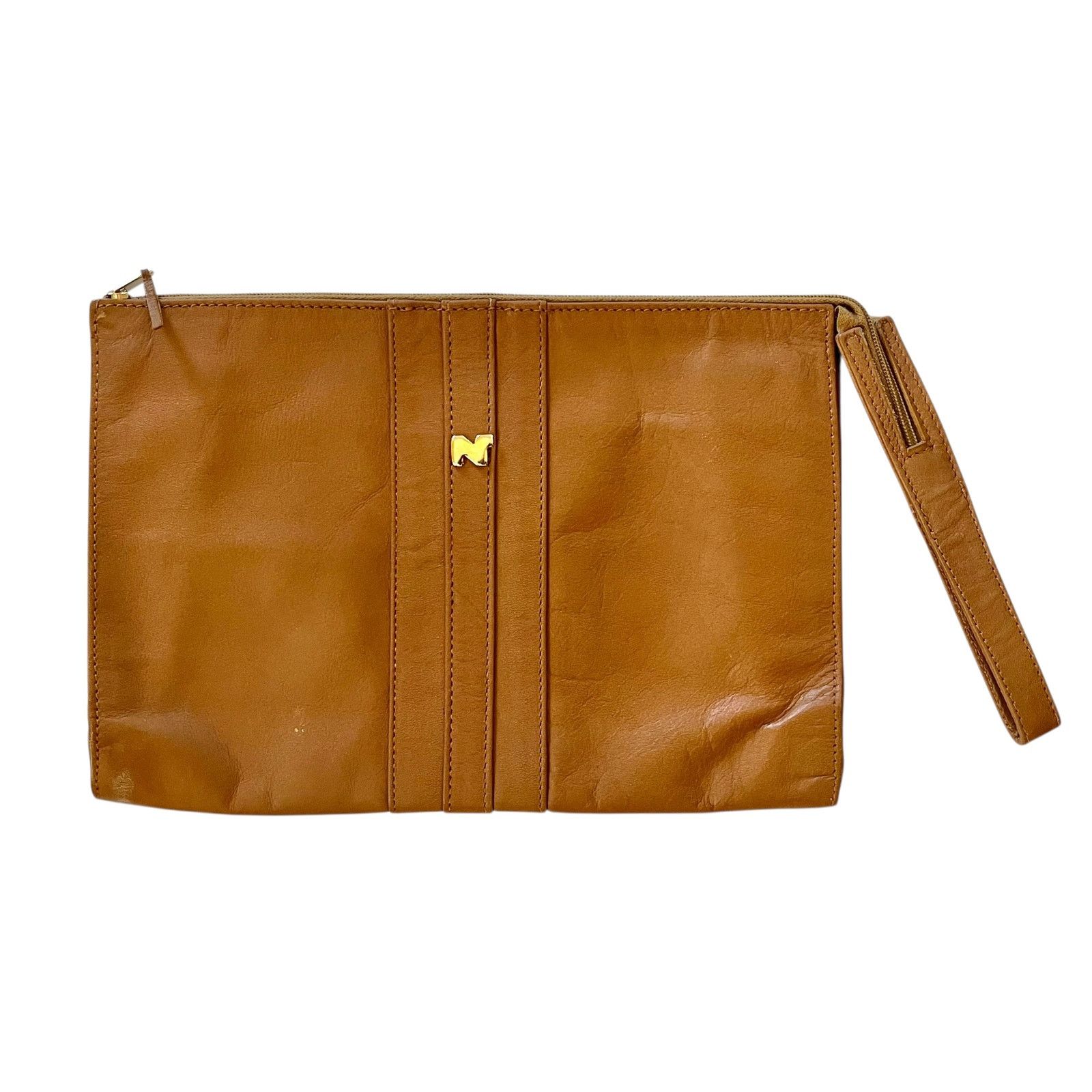 Nina Ricci × Vintage Nina Ricci Vintage Camel Tan Leather Wristlet Evening Bag Size ONE SIZE - 10 Thumbnail