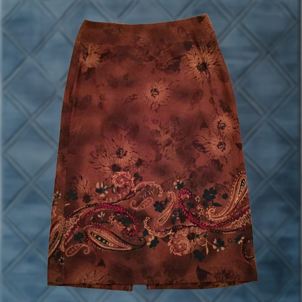 Vintage Requirements Skirt Women Midi Brown Floral 10 Unlined Polyester Spandex Microfiber Pencil Straight Regular Vintage No Size 32" / US 10 / IT 46 - 1 Thumbnail