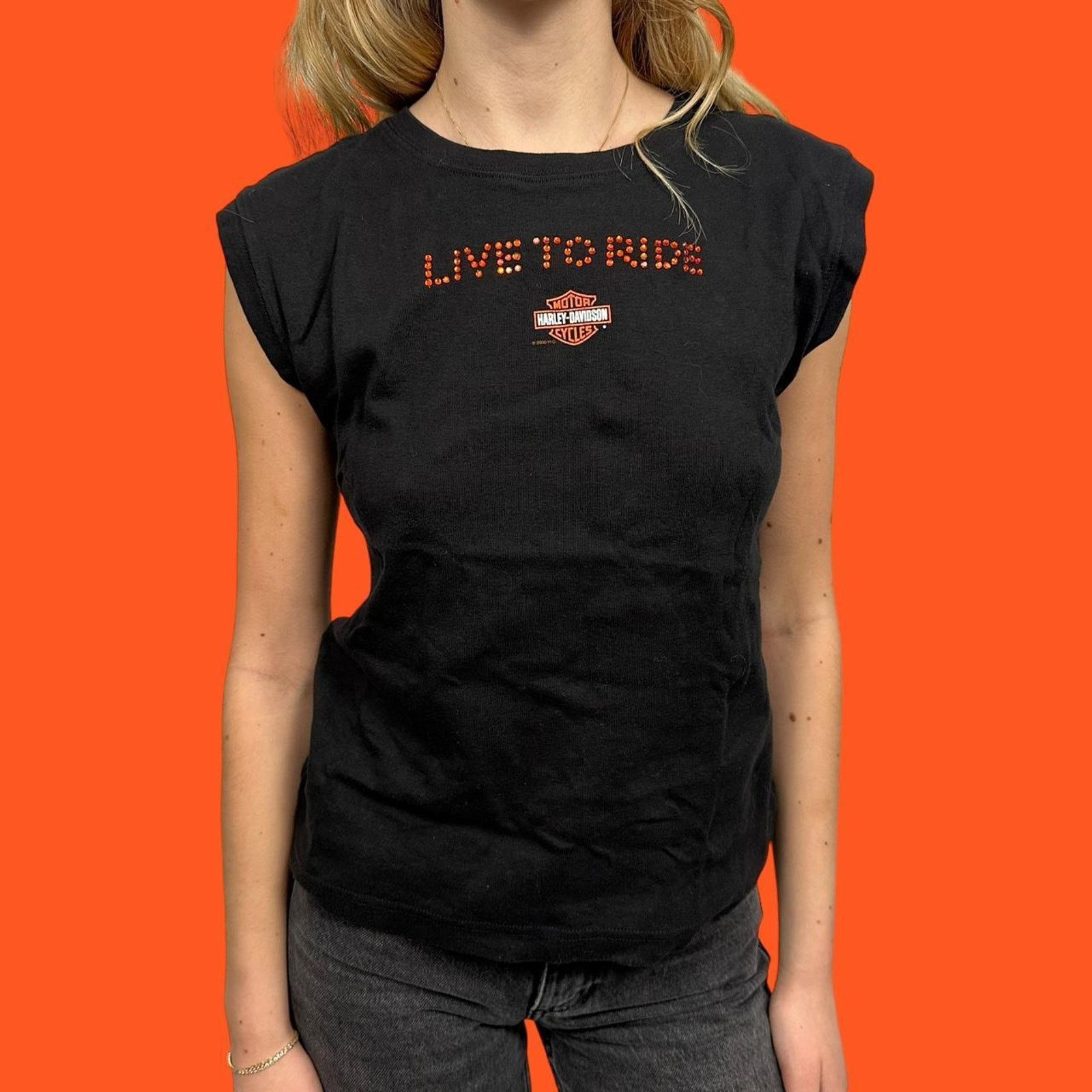 Harley Davidson Vintage Woman’s Harley Davidson Live To Ride Tee Rhinestone Size M / US 6-8 / IT 42-44 - 1 Thumbnail