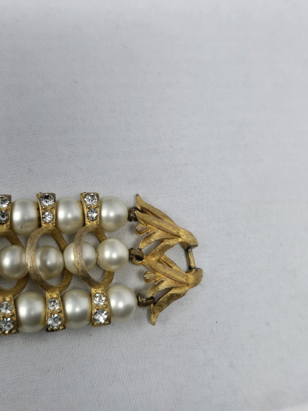 Other Vintage Krementz Faux Pearl Rhinestone Bracelet Gold Tone Size ONE SIZE - 8 Thumbnail