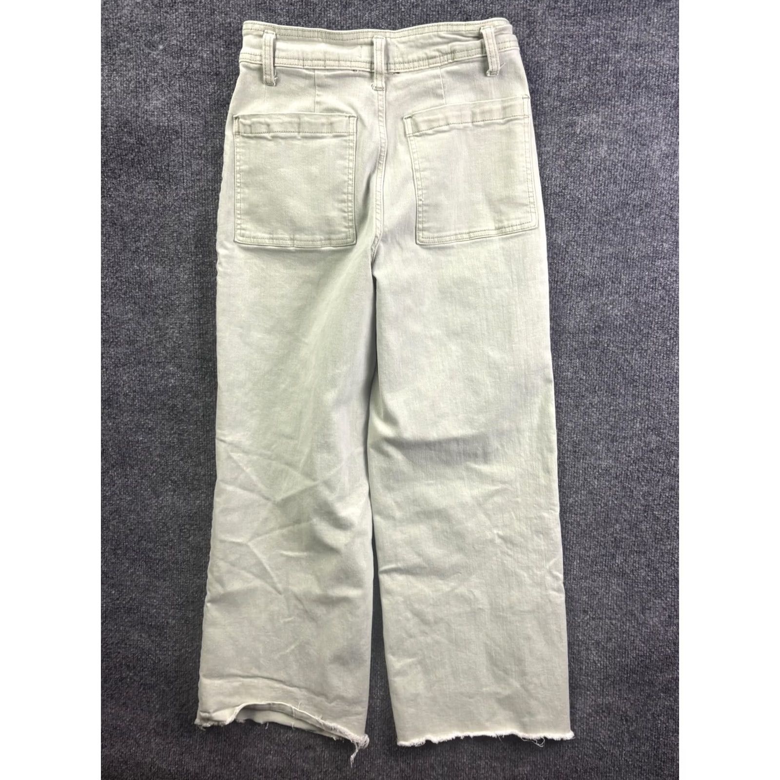 Vintage OAT Jeans Womens 6/28 Wide-Leg Crop Denim Light Green High Rise 26.5 Inseam 28 Waist Fringed Raw Hem Stretch Pockets Zipper Button Size 28" / US 6 / IT 42 - 7 Thumbnail