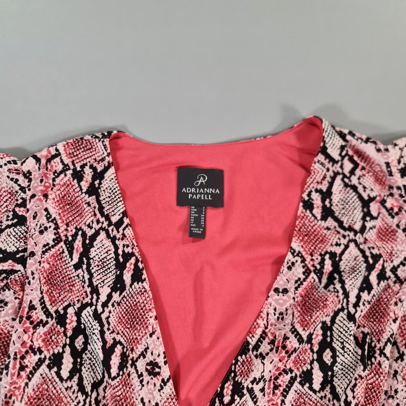 Adrianna Papell Adrianna Papell Womens Midi Dress Pink 6 UK Snake Pattern Wrap Front Frill Dress Size M / US 6-8 / IT 42-44 - 2 Thumbnail