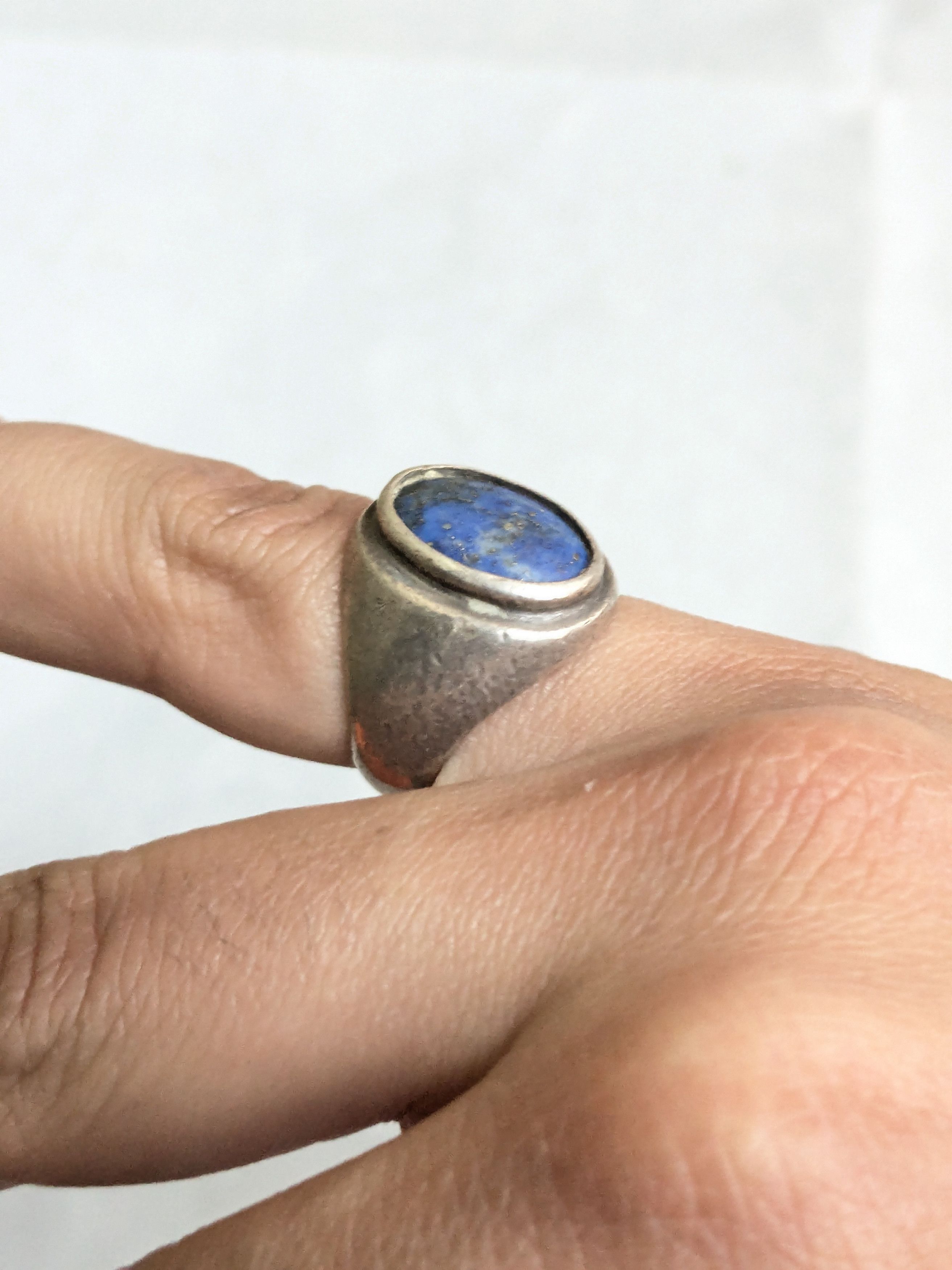 Jewelry Vintage Sterling Silver Ring Lapis Lazuli Oval Cabochon Blue Size ONE SIZE - 13 Thumbnail