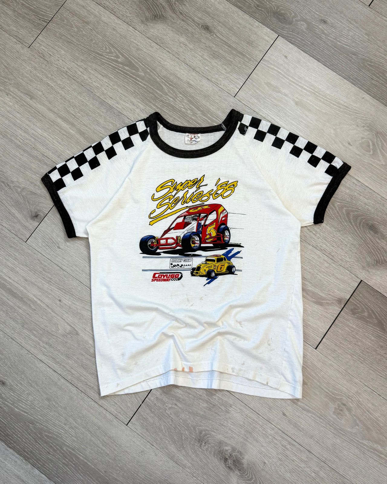 Rare Vintage 1988 Super Series Cayuga Speedway Ringer TShirt