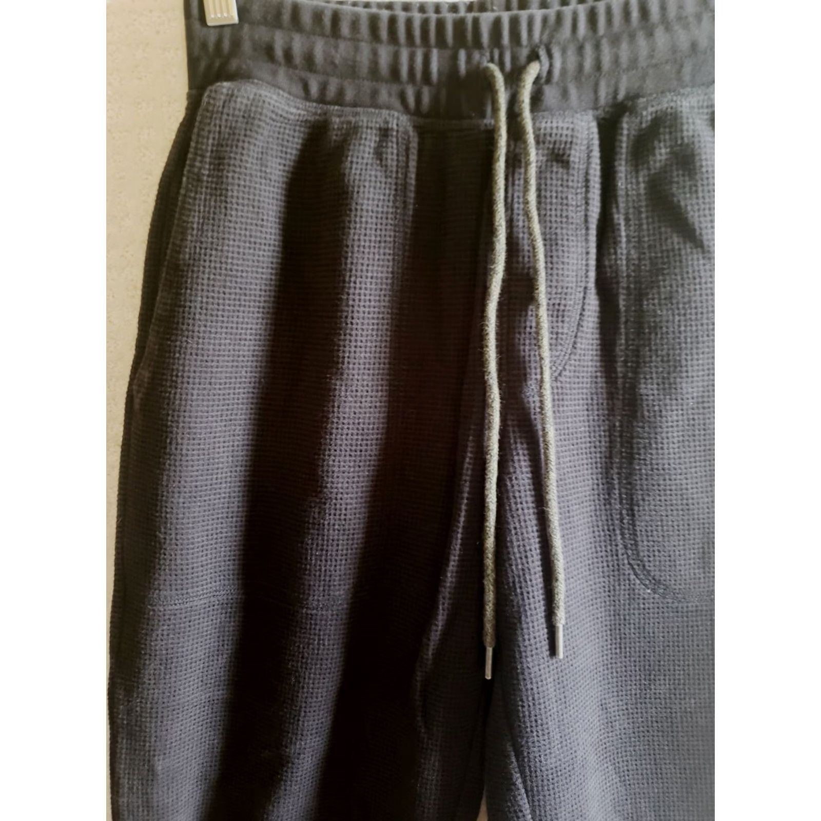 Lands' End Lands' End Waffle Knit Jogger Pants Men's S BLACK Casual Comfort Drawstring Pockets Tapered Size US 29 - 3 Thumbnail