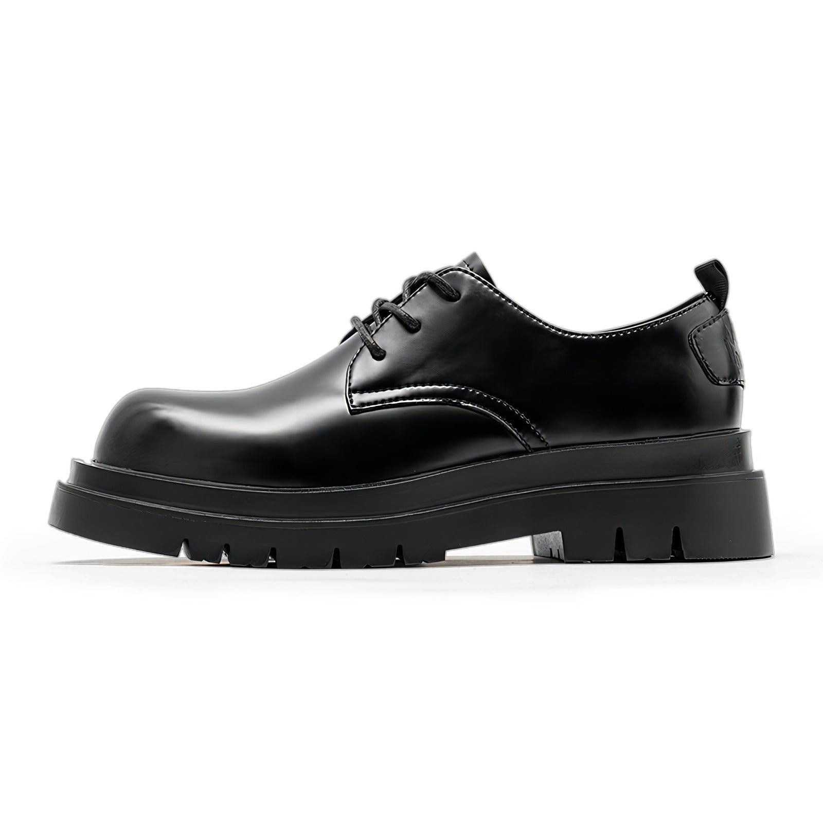 Leather Black Chunky Platform Leather Shoes, Round Toe Shoes Size US 10 / EU 43 - 4 Thumbnail