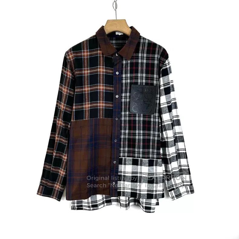 Loewe Loewe size 39 Black Chest Leather Patch Logo Checkered Shir Size US XXS / EU 40 - 1 Thumbnail