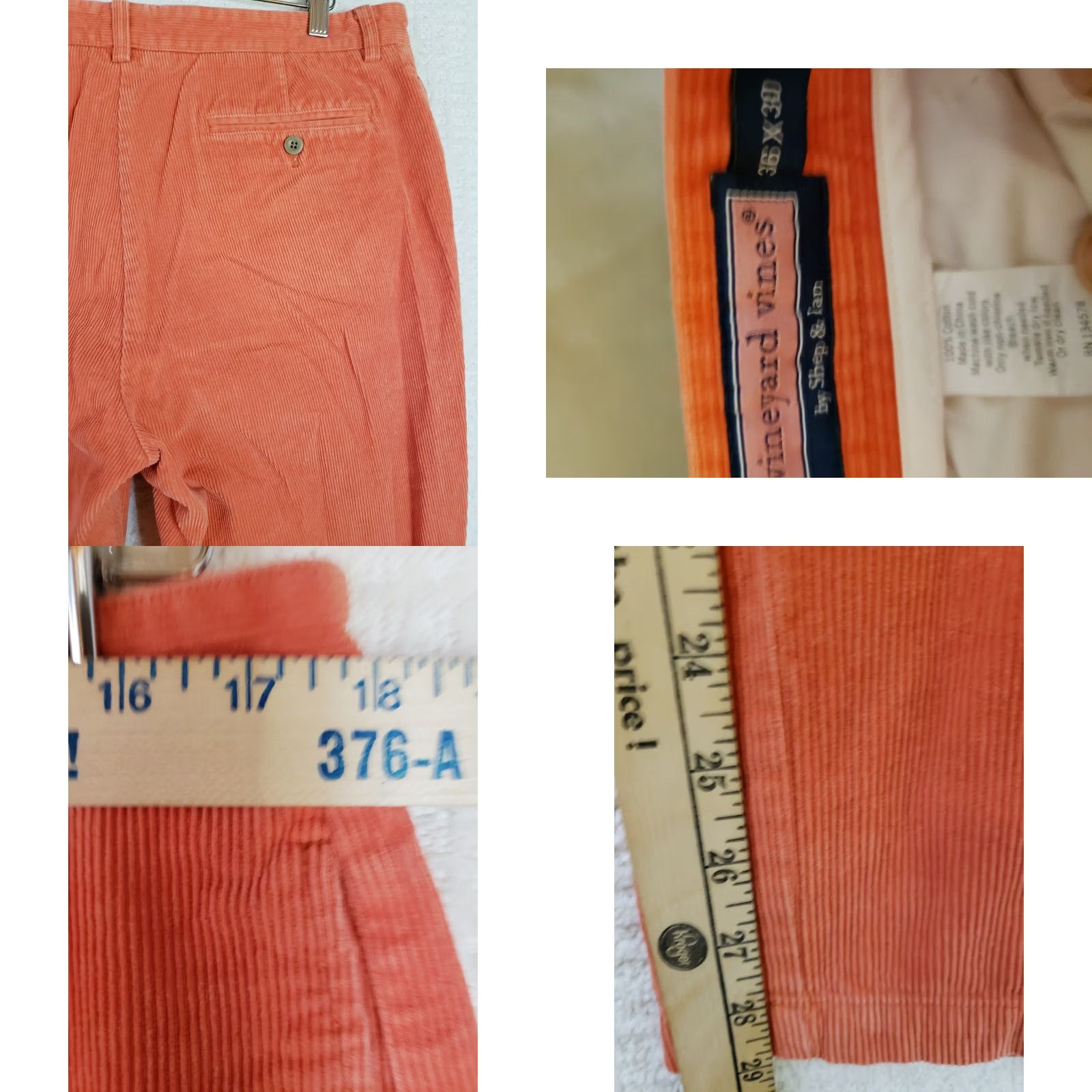 Vineyard Vines Vineyard Vines Pants Mens 35x29 Orange Corduroy Straight Flat Front Chino Zip Casual Modern Regular Mens Size US 35 - 9 Thumbnail