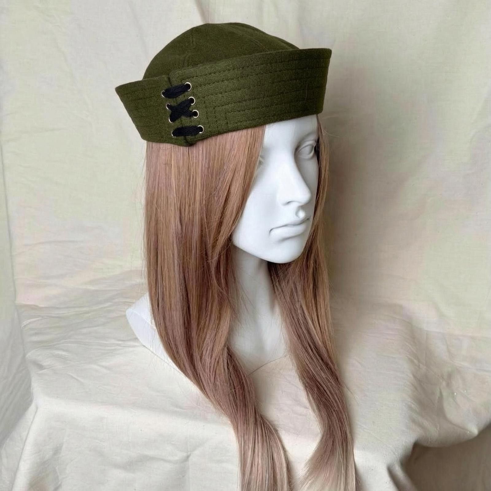 Japanese Brand Olive Green Wool Eyelet Beret Sailor Hat Y2K French Girl Size ONE SIZE - 1 Thumbnail