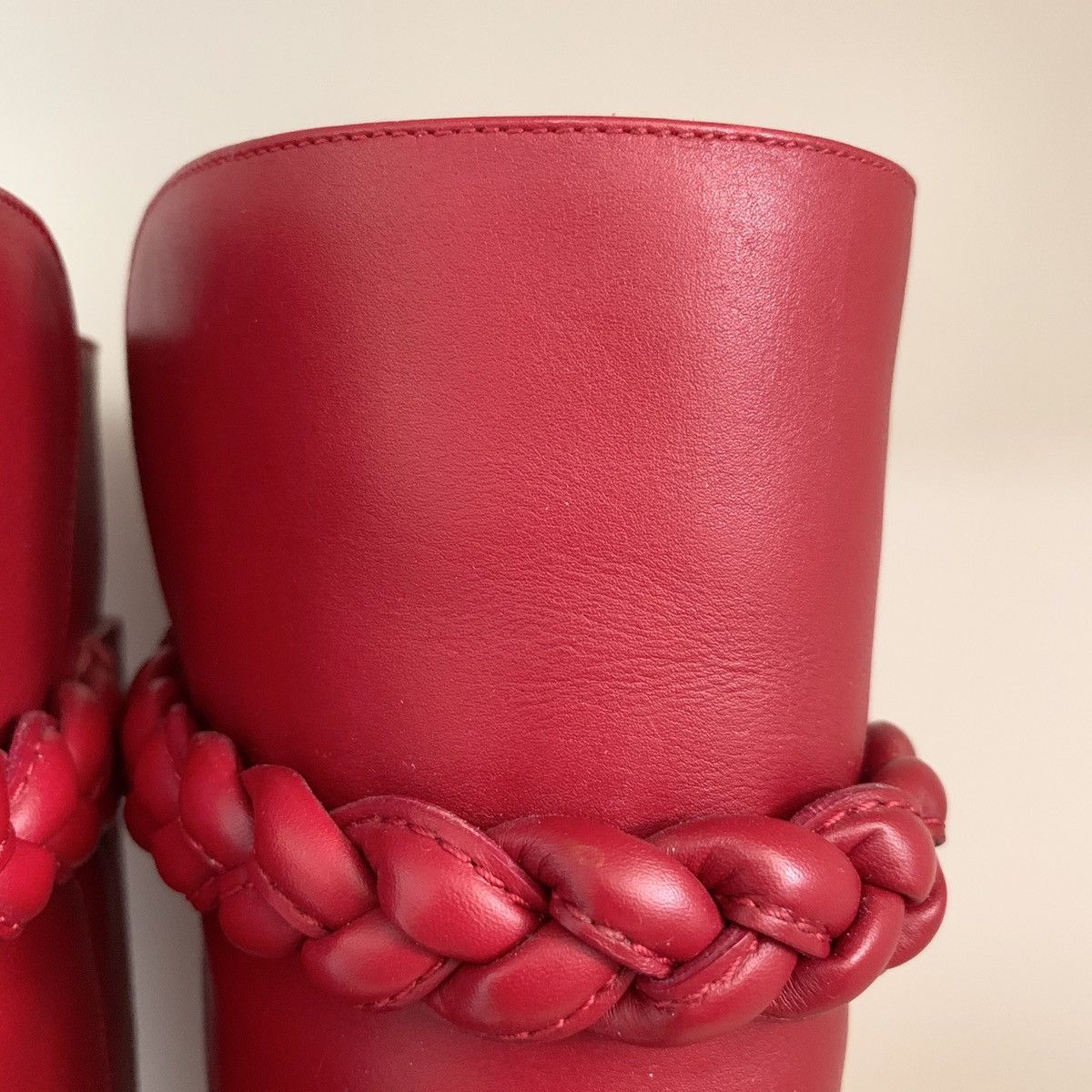 Red calfskin knee boots