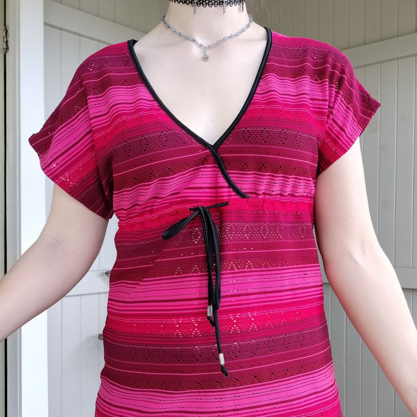 Mambo Mambo Y2K 2000s Dress Mini Short Sleeve Ombre Striped Mesh Size S / US 4 / IT 40 - 5 Thumbnail