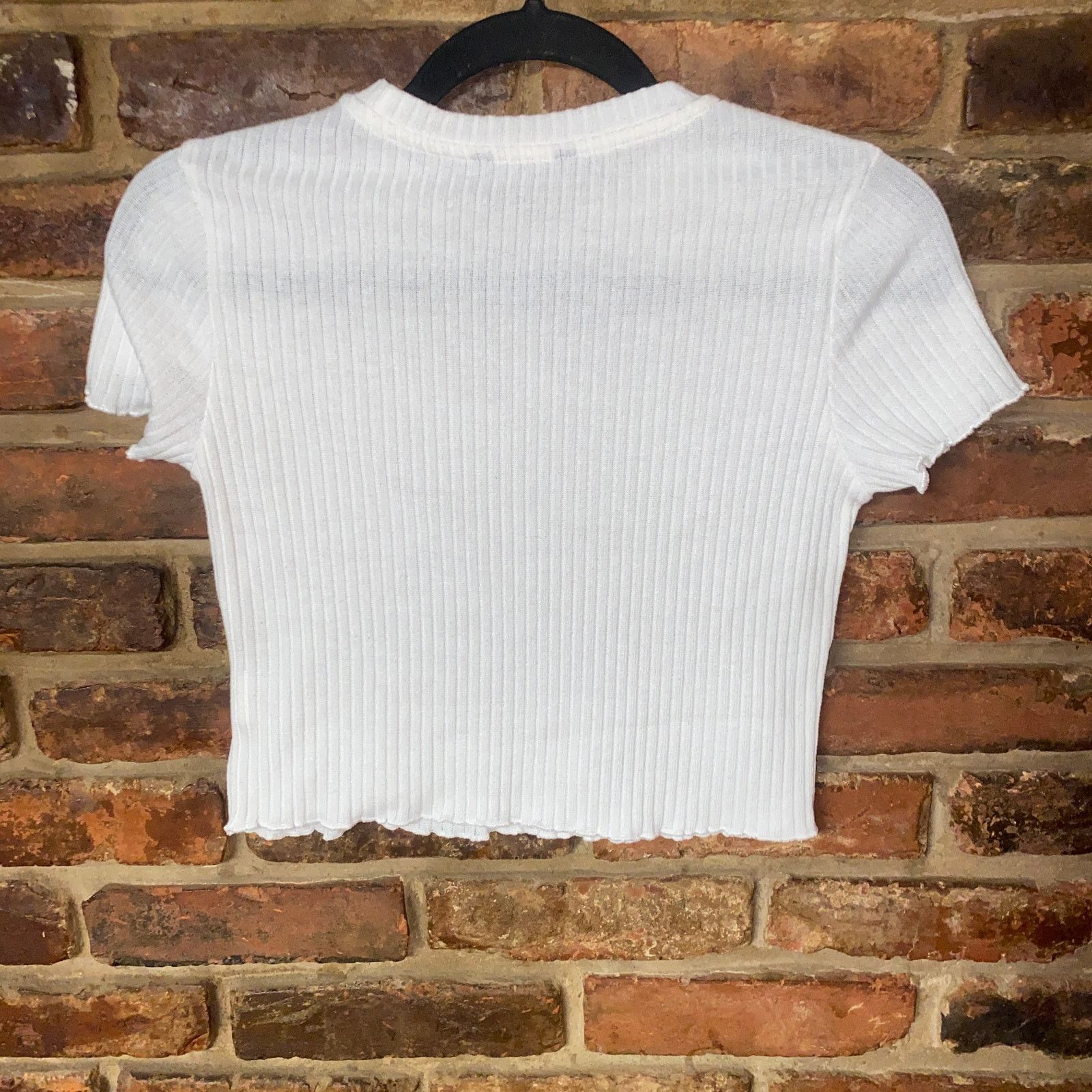 Shein SheIn White Ribbed Knit Ruffled Short Sleeve Crop Top Medium Size M / US 6-8 / IT 42-44 - 5 Thumbnail