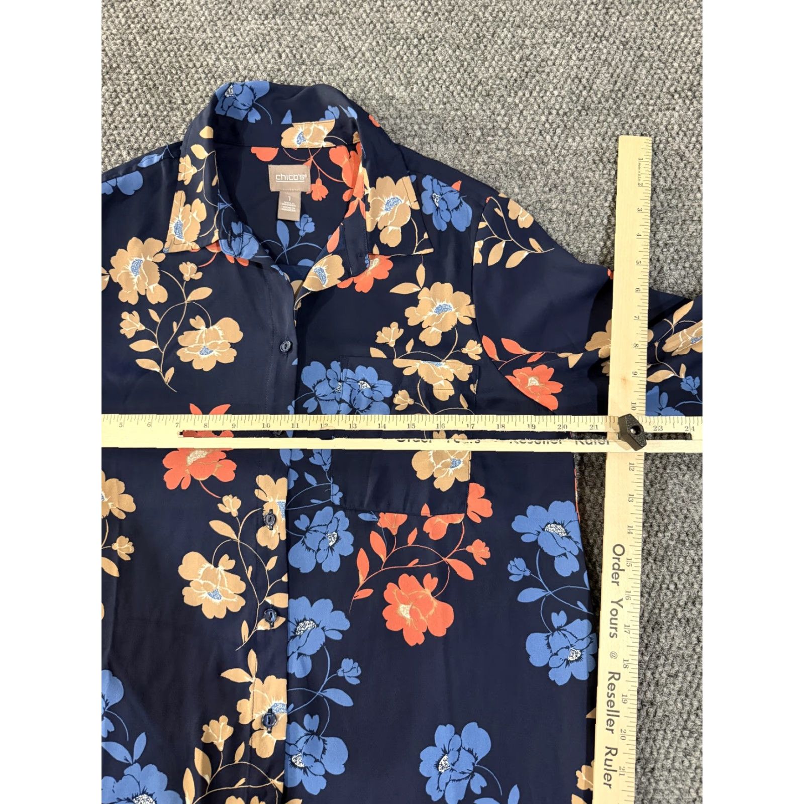 Vintage Chicos Shirt Womens 1 Navy Floral Button Front 3/4 Sleeve Tunic Blouse Top Size XS / US 0-2 / IT 36-38 - 4 Thumbnail
